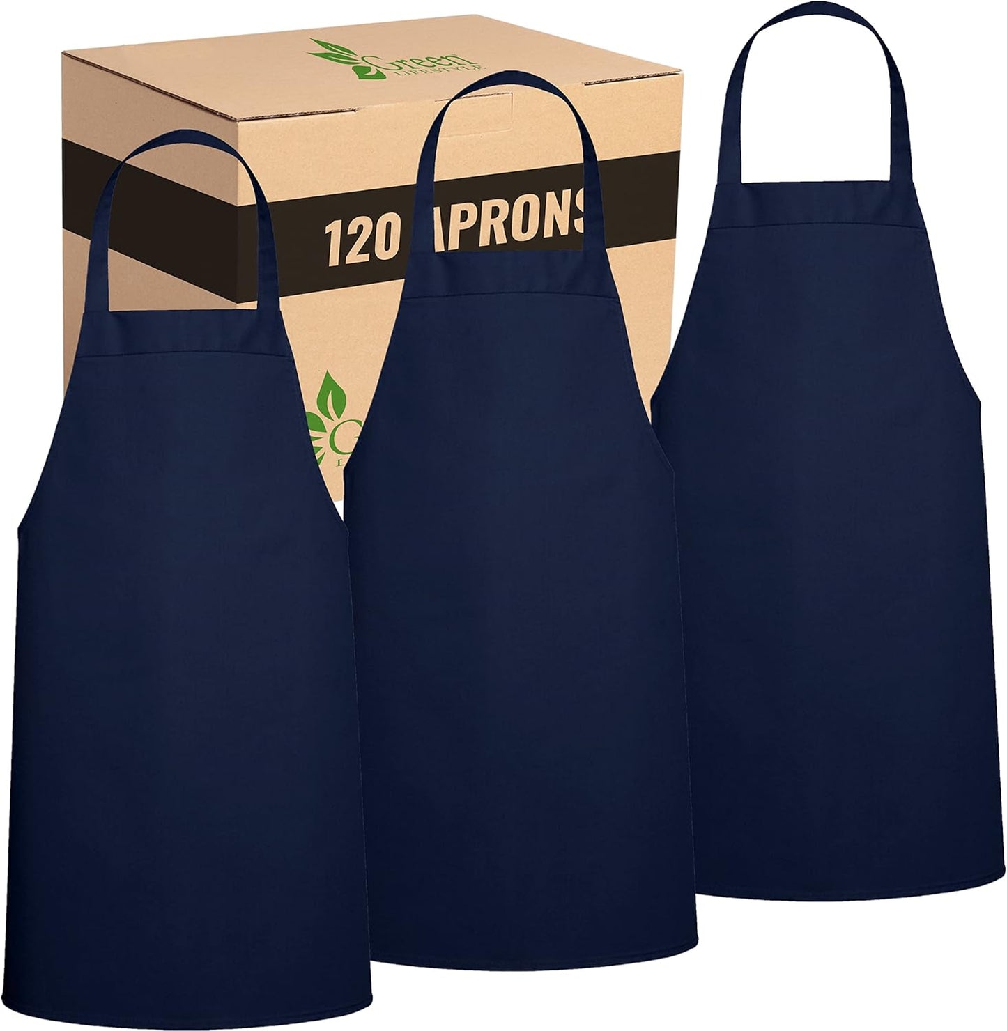 GREEN LIFESTYLE 120 Pack Professional Chef Apron– Grilling Aprons for Men, Waterproof Cooking Apron for BBQ, Work or Restaurant Use, Kitchen Aprons for Women – Navy Blue, No Pockets