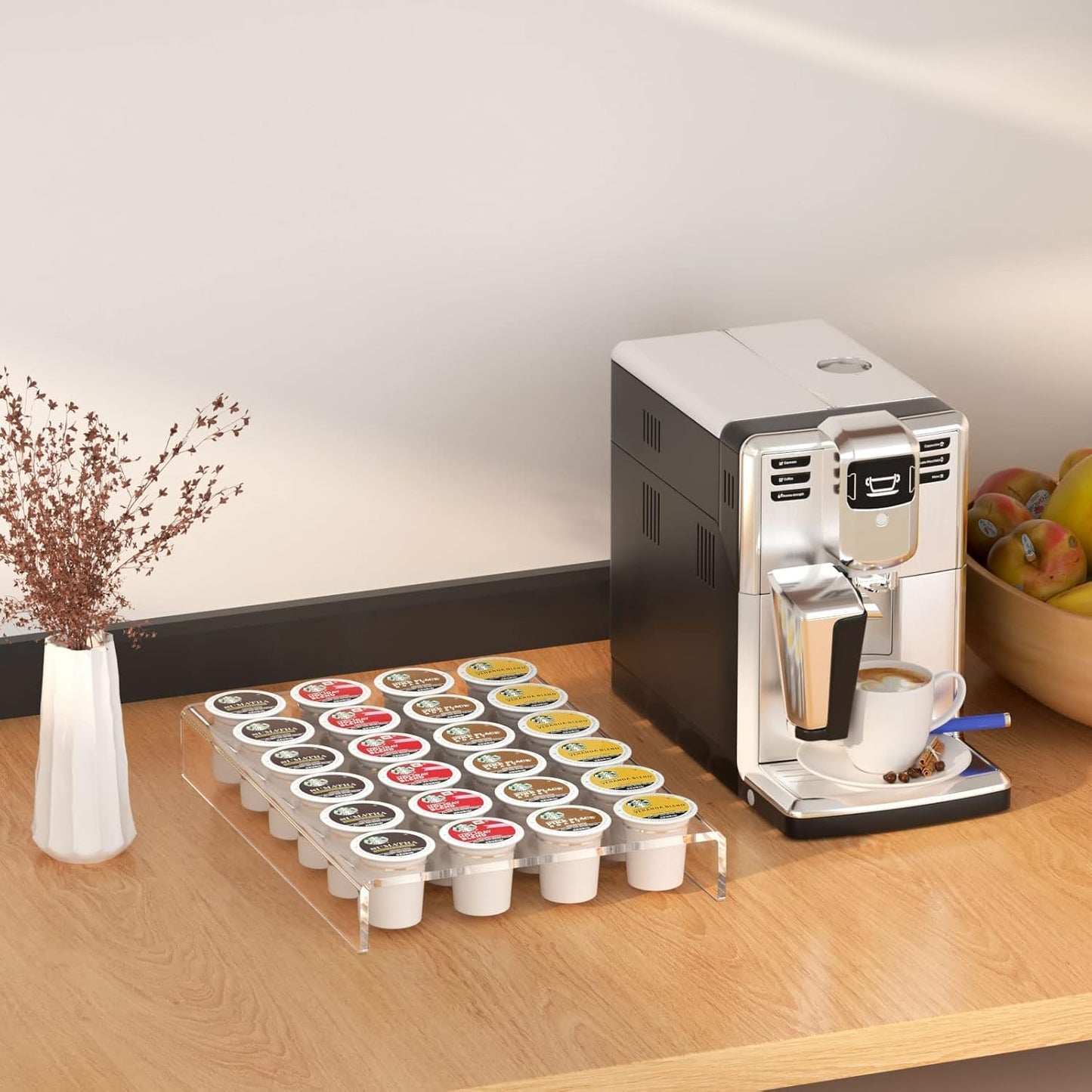 AITEE Acrylic K Cup Drawer Organizer, Clear K Cup Organizer Tray for Drawer or Countertop Storage, Hold 24 Coffee Capsules,K Cup Coffee Pod Holder for Office and Kitchen K Cup Storage (9.6x13.2Inches)