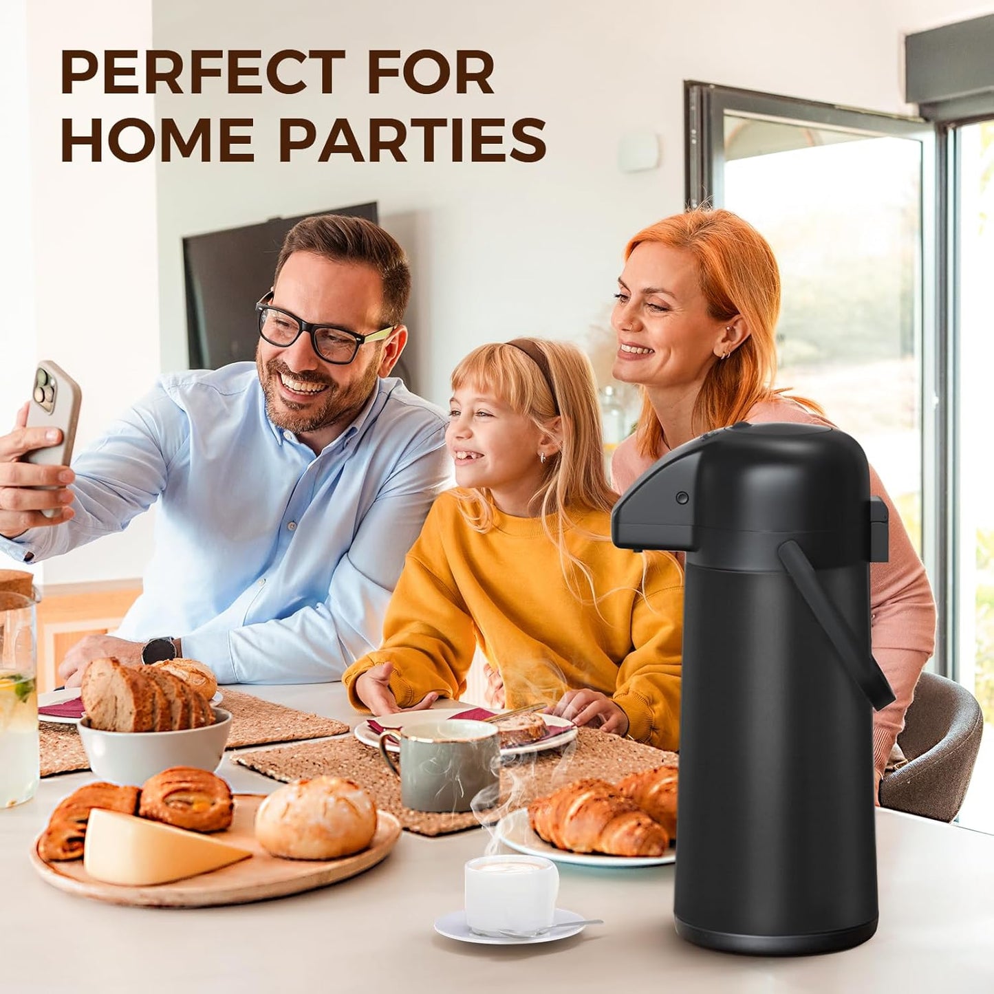 Coffee Carafe for Keeping Hot - 102OZ / 3L Airpot Coffee Dispenser with Pump - Large Coffee Thermos for Hot Drinks Tea Liquid - Insulated Stainless Steel Hot Water Beverage Dispenser for Parties,Black