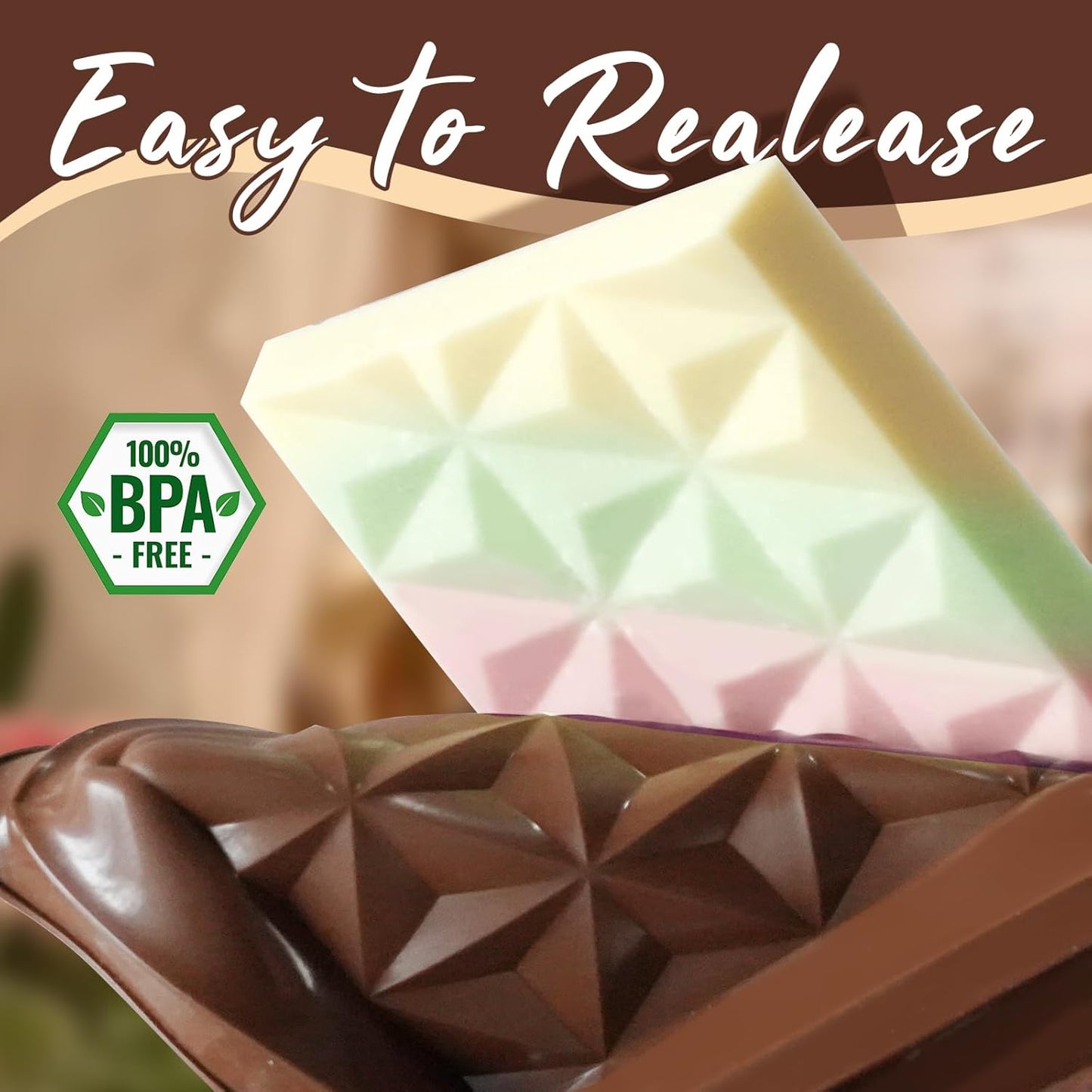 HKNMTT Chocolate Bar Mold Silicone, Large Stuffed Dubai Pistachio Deep Bar Moulds Kit 0.85 Inch Thick Big, Ideal for Homemade Making Candy Bar Bpa Free DIY Diamond Grid