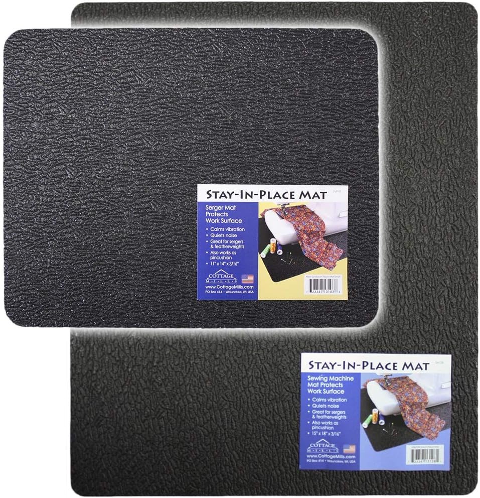 Cottage Mills Stay-in-Place Machine Mats - 2 Piece Set - 11" x 14" & 15" x 18" - Sewing Machine and Serger Mats - Calms Vibration and Dampens Noise. Made in USA.