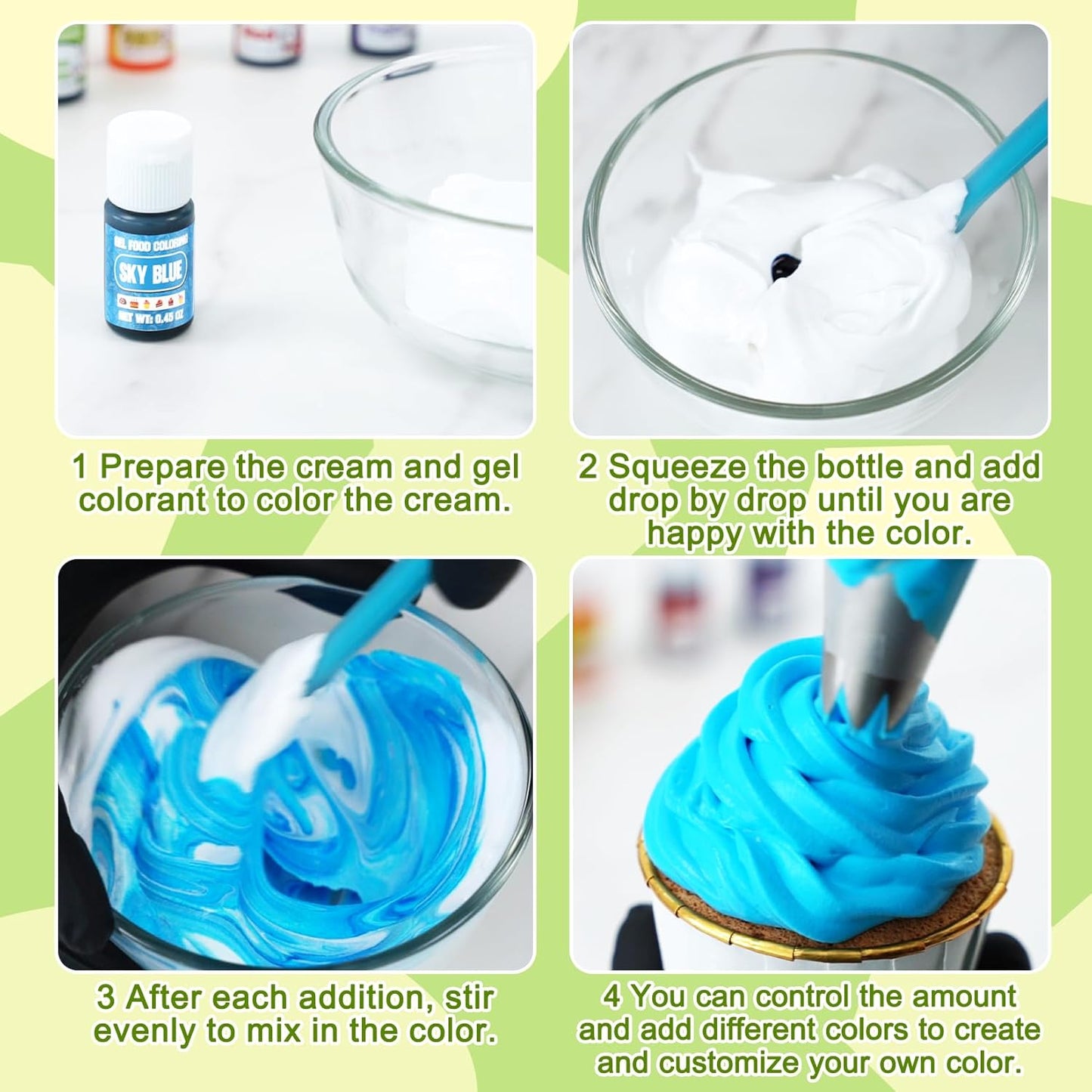 Gel Food Coloring - 20 Colors Gel Food Dye Set, Flavorless Vibrant Edible Concentrated Coloring for Baking, Cake, Cookie, Fondant, Icing, Macaron, Frosting - 0.45 Fl.Oz Bottles