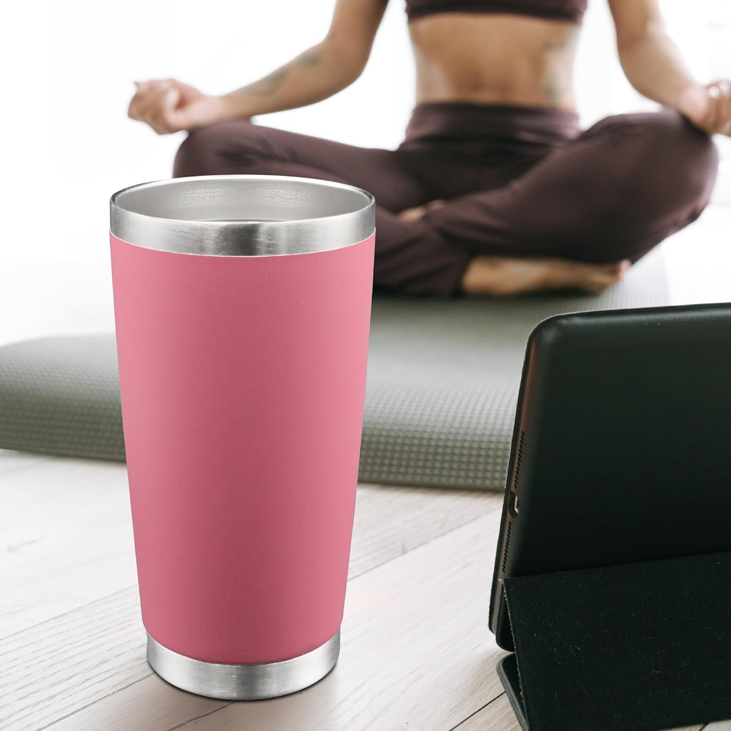 20oz Tumbler Bulk Stainless Steel Tumblers with Lid Vacuum Insulated Double Wall Travel Coffee Mug Powder Coated Tumbler Cup for Hot and Cold Drinks(Pink, 6 pack)