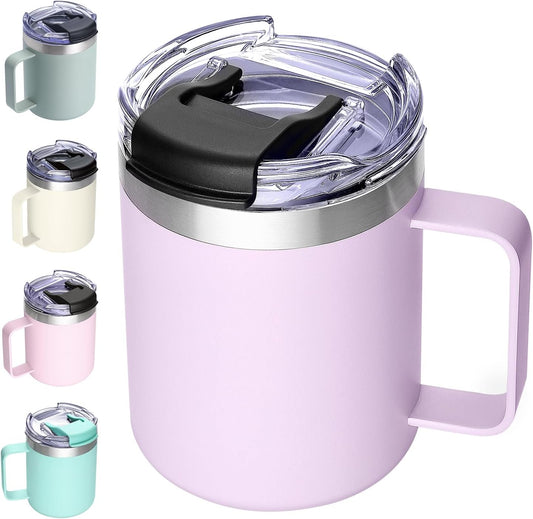 ALOUFEA 12oz Insulated Coffee Mug Cup with Handle, Stainless Steel Travel Coffee Mug with Flip Lid, Double Wall Vacuum Coffee Tumbler,Lavender