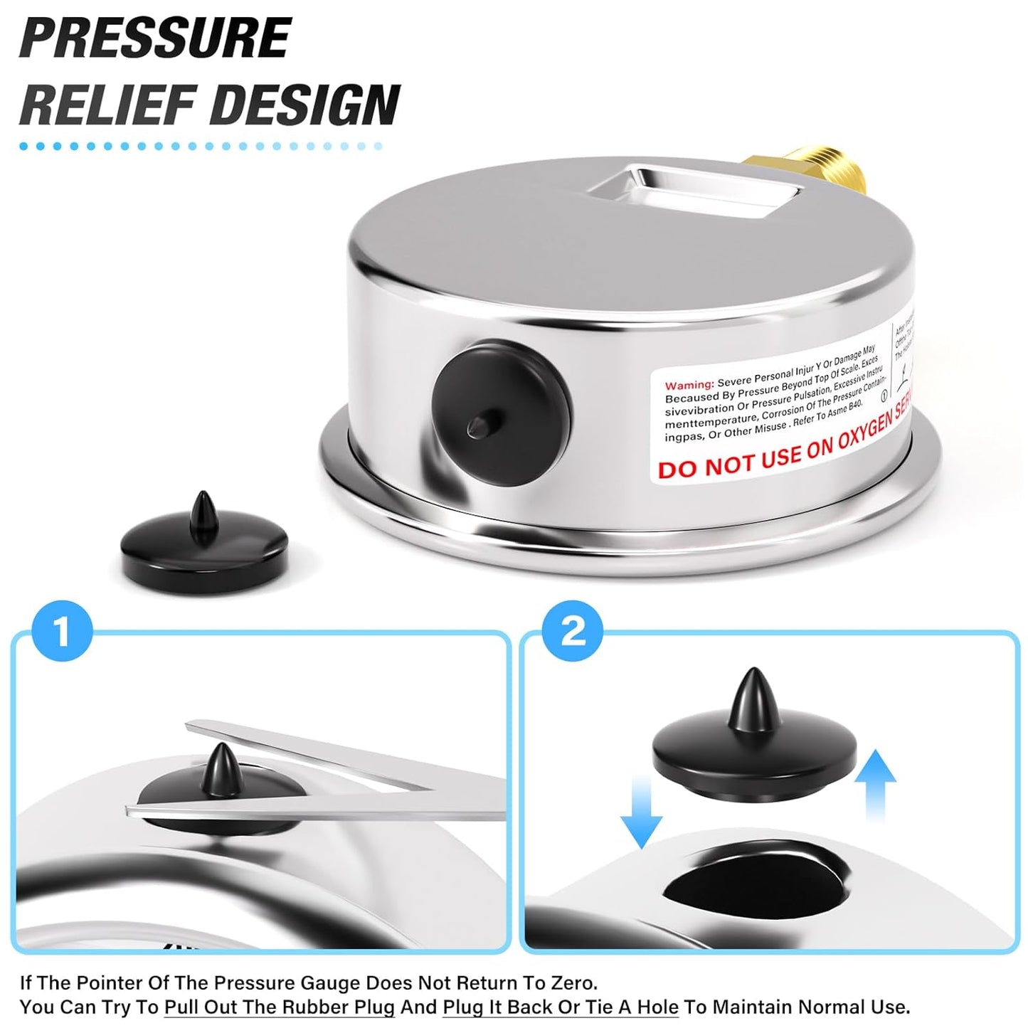 MEANLIN MEASURE 0~15Psi Stainless Steel 1/4" NPT 2.5" Single Scale FACE DIAL,Glycerin Filled Pressure Gauge, WOG Water Oil Air Lower Mount, with 1/4" x 1/2" NPT and 1/4" x 3/8" NPT Hex Bushing