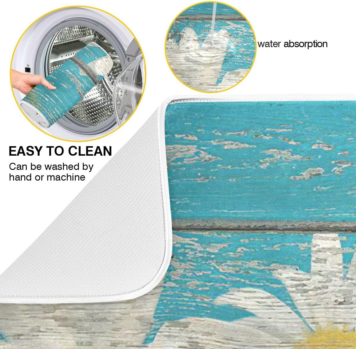 Daisy On Old Wooden Board Dish Drying Mat for Kitchen Counter Turquoise Wood Drying Mat 18 x 24 Inch with High Absorbent Reversible Microfiber Dish Drying Pad Drainer Mat for Coffee Bar