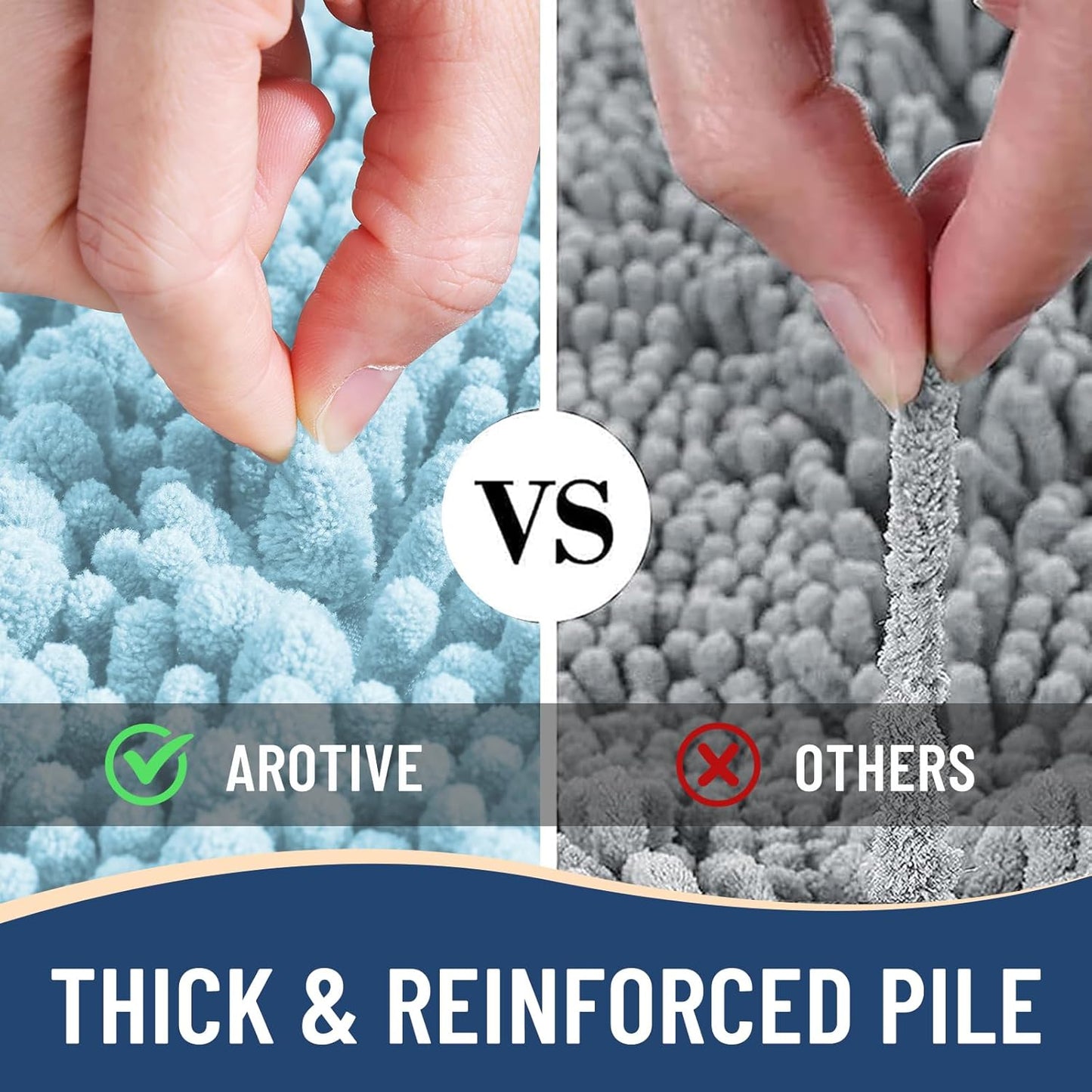 Arotive Luxury Chenille Bathroom Rug Mat, Extra Soft Thick Absorbent Shaggy Bath Rugs, Non-Slip Machine Wash Dry, Plush Bath Mats for Bathroom, Shower and Tub, 47x24, Blue