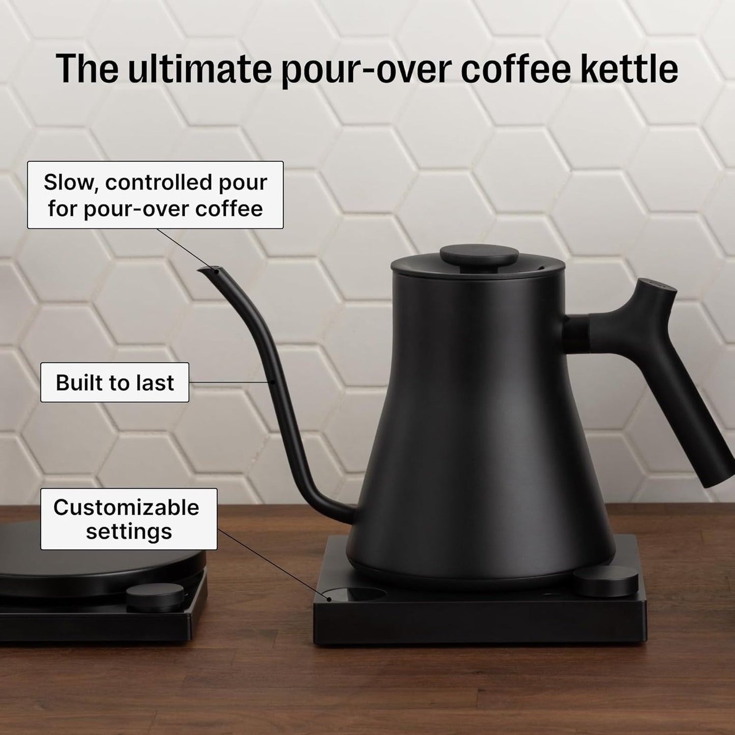 Fellow Stagg EKG Pro Electric Gooseneck Kettle - Pour-Over Coffee and Tea, Quick Heating, Precise Temperature Control, Scheduling, Built-in Brew Timer, Matte Black, 0.9 Liter