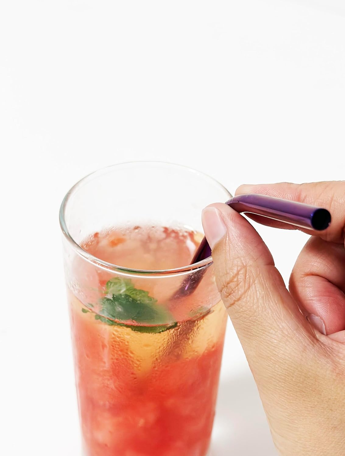 10 Pcs Stainless Steel Straws, Reusable Drinking Straws, 5 Straight + 5 Bent Metal Straws Set With 2 Pcs Cleaning Brushes (Purple, 8.5 Inch)