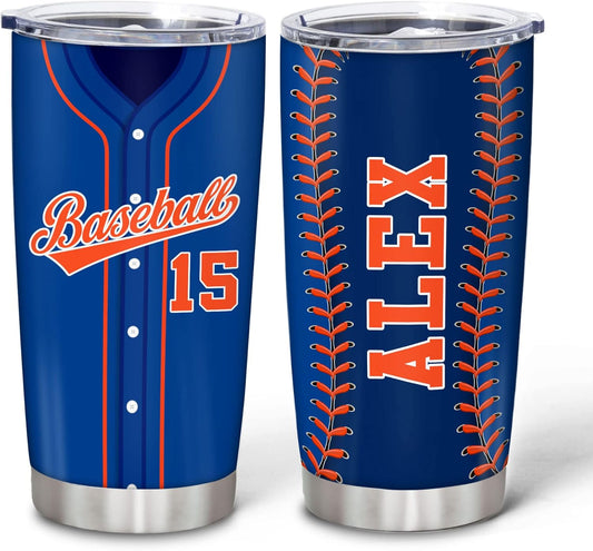 Hyturtle Personalized Baseball Tumbler Baseball Players Design Stainless Steel Double Walled Vacuum Insulated Tumblers 20oz30oz Coffee Travel Mug Cup Christmas Gift For Men Boys Friends Dad Sports Fan