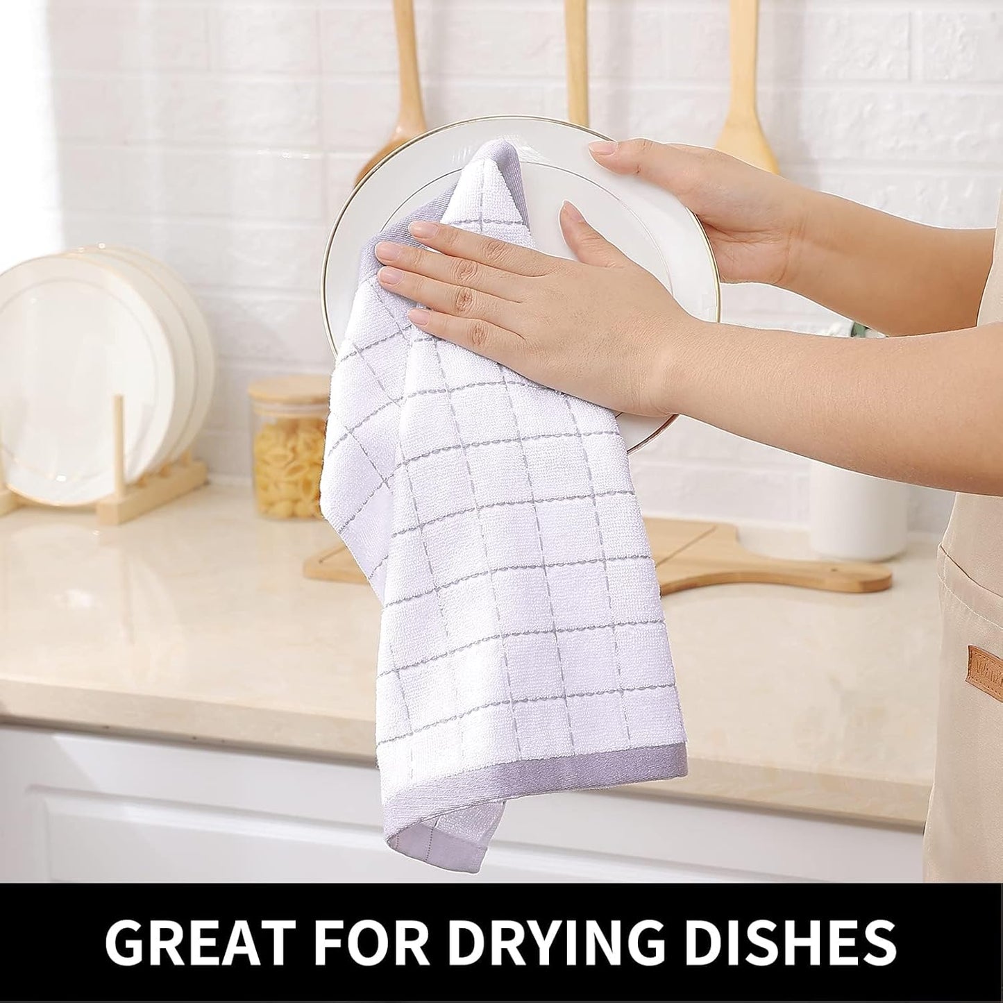 Homaxy 100% Cotton Terry Kitchen Dish Cloths, Ultra Soft and Absorbent Dish Towels for Kitchen, Suitable for Drying and Washing Dishes, 12 Pack, 12 x 12 Inches, White