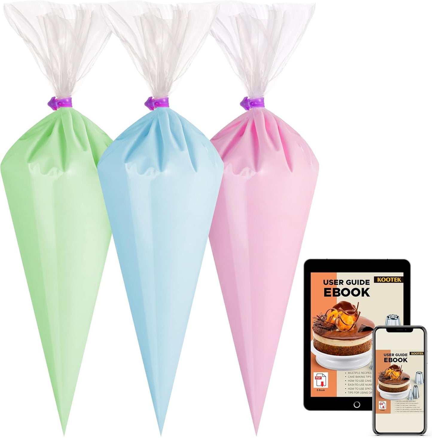 Kootek Piping Bags, Disposable Pastry Bags 16 Inch, 100 Pcs Anti Burst Large Icing Piping Bags for Cookie Frosting Cake Decorating Baking Supplies