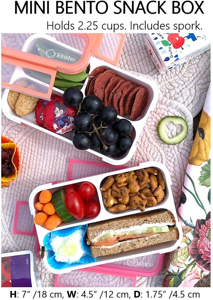 kinsho MINI Lunch-Box Snack Containers for Kids | SMALL Bento-Box Portion Container | Toddler Pre-School | Leak-proof Boxes for Work, Travel | Best for Adults Boys Girls | Pink Purple, Coral 3 pack