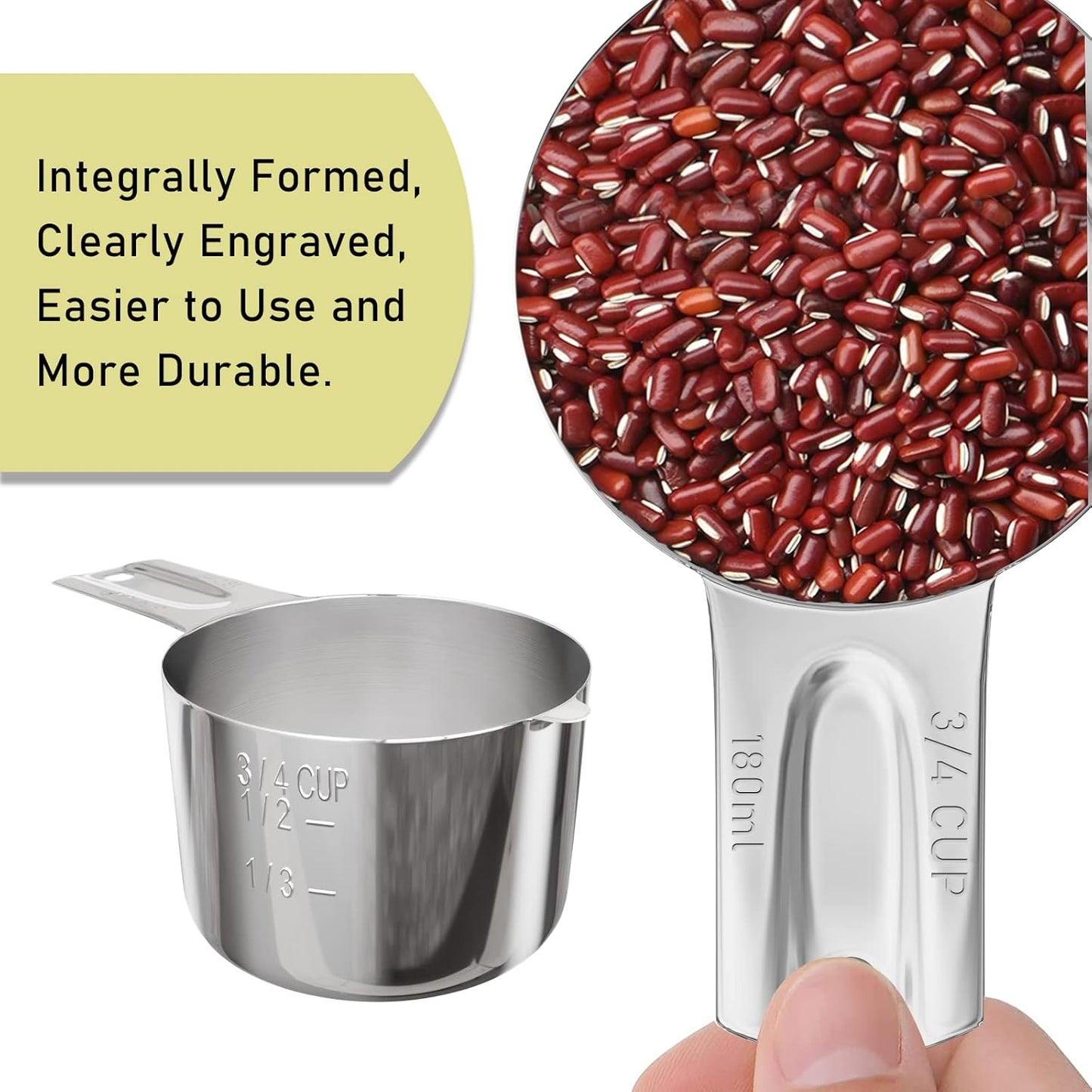 2PCS 3/4Cup (180ml, 6oz) Single Measuring Cup, Stainless Steel Measure Scoop, Metric and US Measurement, Dishwasher Safe