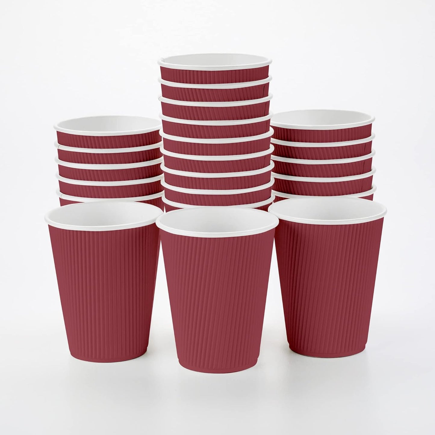 Restaurantware 12 Ounce Ripple Wall Disposable Coffee Cups, 500 Insulated Crimson Paper Tumblers with Rolled Rim Design, Lids Sold Separately for Hot Drinks like Tea, Hot Chocolate and More