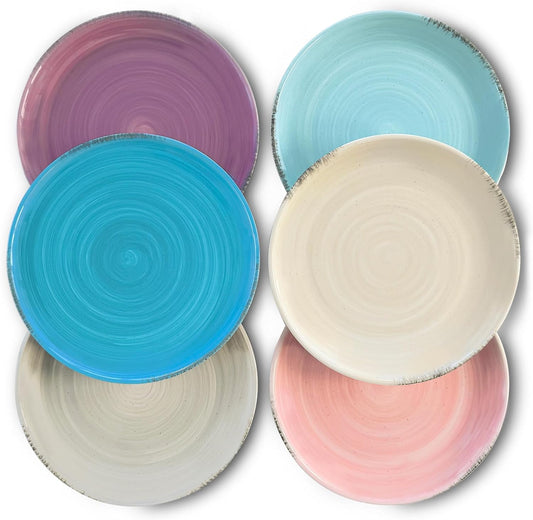 Mora Ceramic Helix Swirl Salad Plates Set of 6, 8in Spiral Porcelain Dish for Kitchen, Small Dinner, Lunch, Appetizer, Dessert, etc - Dishwasher, Microwave, Freezer, Oven Safe Dishware - Ocean Colors
