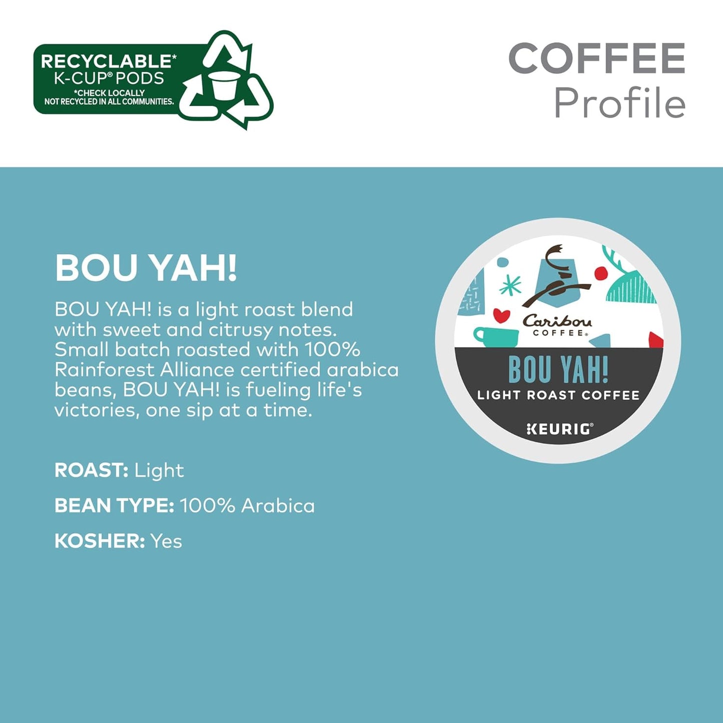 Caribou Coffee Bou-Yah, Keurig Single Serve K-Cup Pods, 22 Count