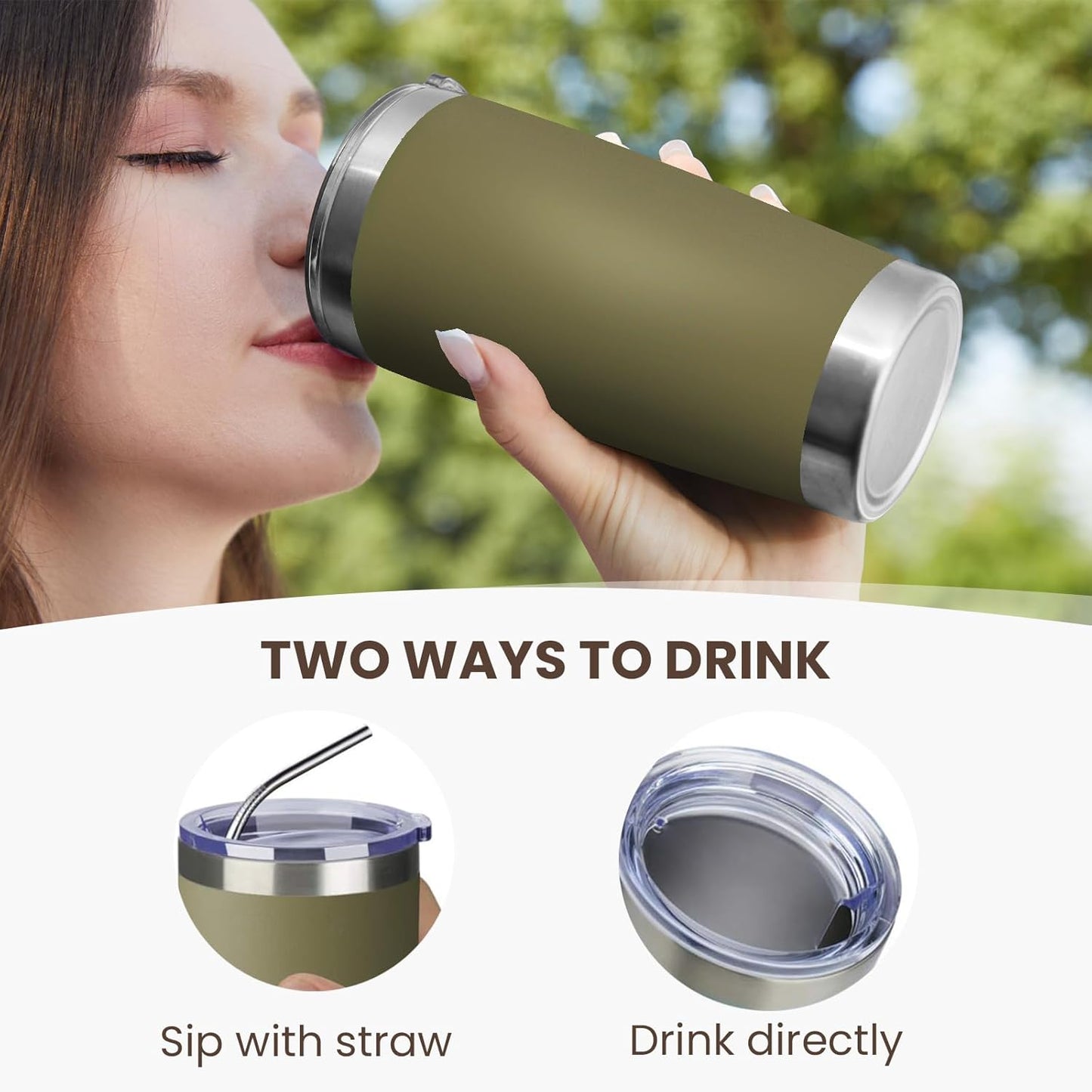 MEWAY 20oz Tumbler 4 Pack Double Wall Vacuum Insulated Travel Mug Bulk, Stainless Steel Tumblers with Lid and Straw, Durable Powder Coated Coffee Cups for Cold & Hot Drinks (Army Green, 4)