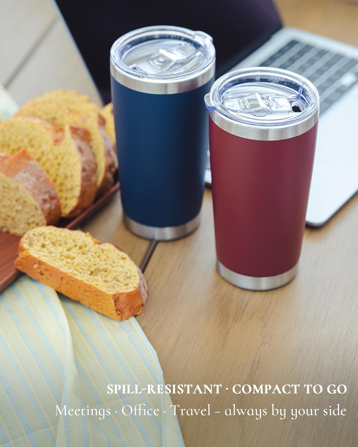 Travel Coffee Tumbler 20oz, 4 Pack Leakproof Travel Coffee Mug with Lid and Straw, Stainless Steel Double Wall Vacuum Insulated Tumbler for Hot/Iced Drinks (Textured Matte, Navy Blue)