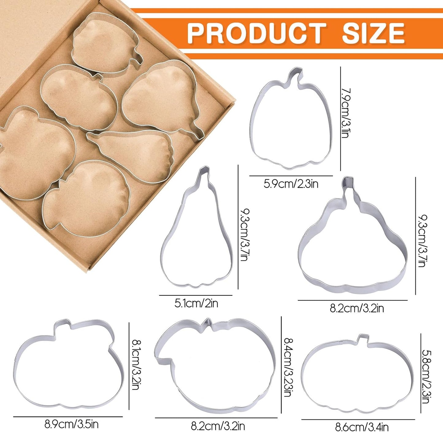 6Pcs Pumpkin Cookie Cutters Fall Pumpkin Shape Cookie Cutting Molds Cute Biscuit Cutters for Autumn Harvest Thanksgiving Halloween DIY Craft Baking Supplies