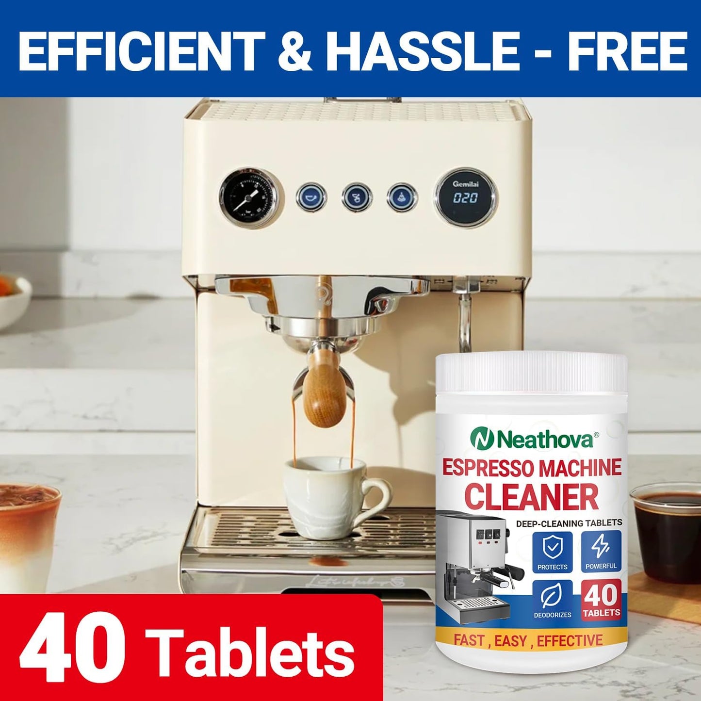 Coffee Machine Cleaner Descaler Tablets - 40 Count, Used for Nespresso, Keurig, Ninja, Delonghi, Miele, Coffee Maker Pot Descaling & Cleaning Tabs, Descale Drip Coffe And Espresso Machines