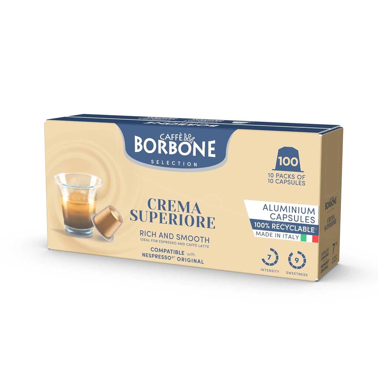 Caffe Borbone Aluminum Coffee Pods, Compatible with Nespresso Original Machines, Crema Superiore, Medium Roast, Creamy and Smooth, Genuine Italian Coffee - 50 Count