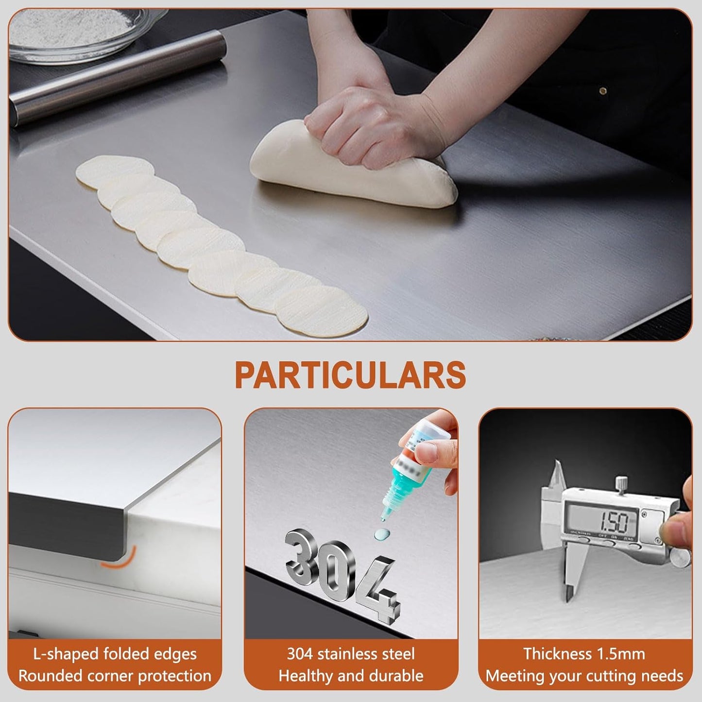 Stainless Steel Cutting Boards for Kitchen,304 Stainless Steel Chopping Boards with Lip and Non-slip silicone pad for Countertop Cutting Meats Fruits,Easy To Clean (15.7 * 19.6 * 0.06inch)