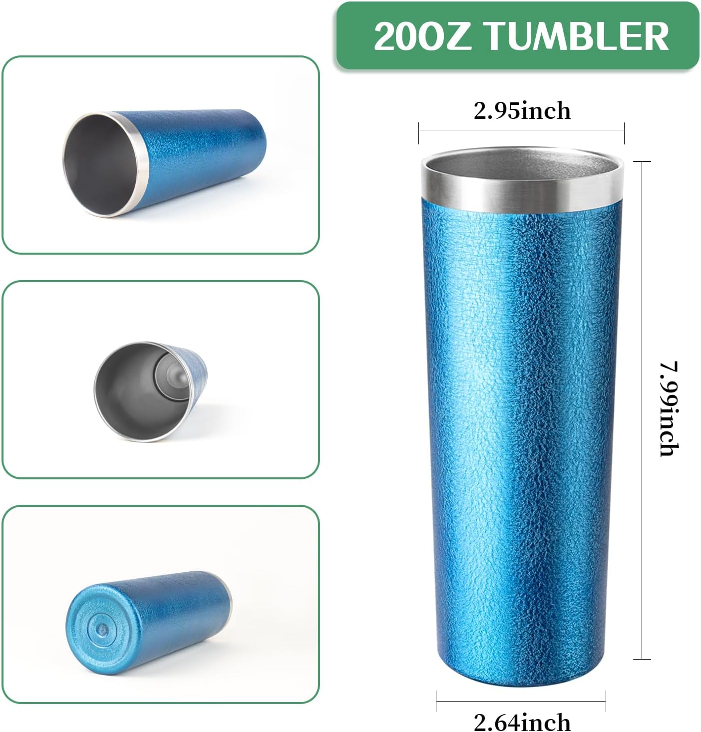 20 oz Skinny Tumbler with Lid and Straw,Stainless Steel Vacuum Insulated Tumbler Double Wall Travel Coffee Mug,Insulated Cup for Coffee, Tea, Beverages,Office (Texture Blue,1)