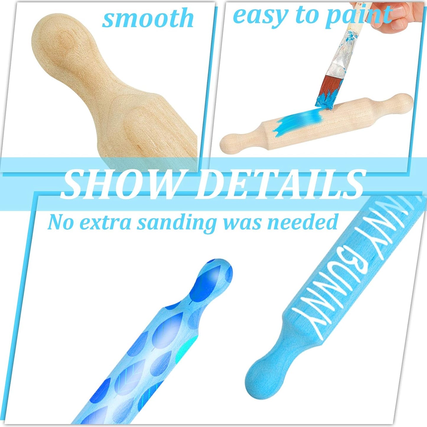 Suclain 15 Pcs Wooden Mini Rolling Pin Long Kitchen Baking Small Dough Rolling Pin for Children Fondant Pastry Pizza Crafting and Imaginative Play for Halloween and Christmas Presents (7 Inches)