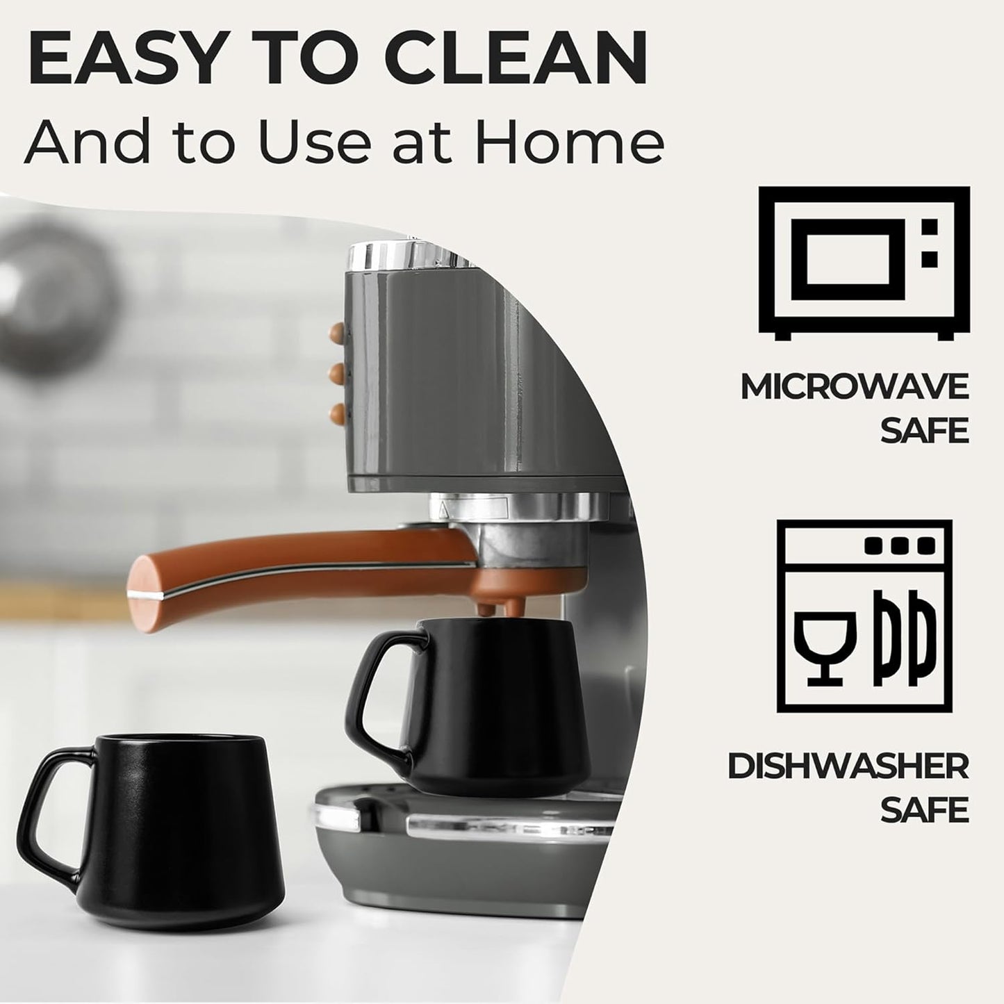 MIAMIO - Coffee Mugs Set of 4 / Large Ceramic Coffee Cups (14 oz) - Mug for Cappuccino, Tea, Espresso - Microwave and Dishwasher Safe - Luxe Collection (Black Series)