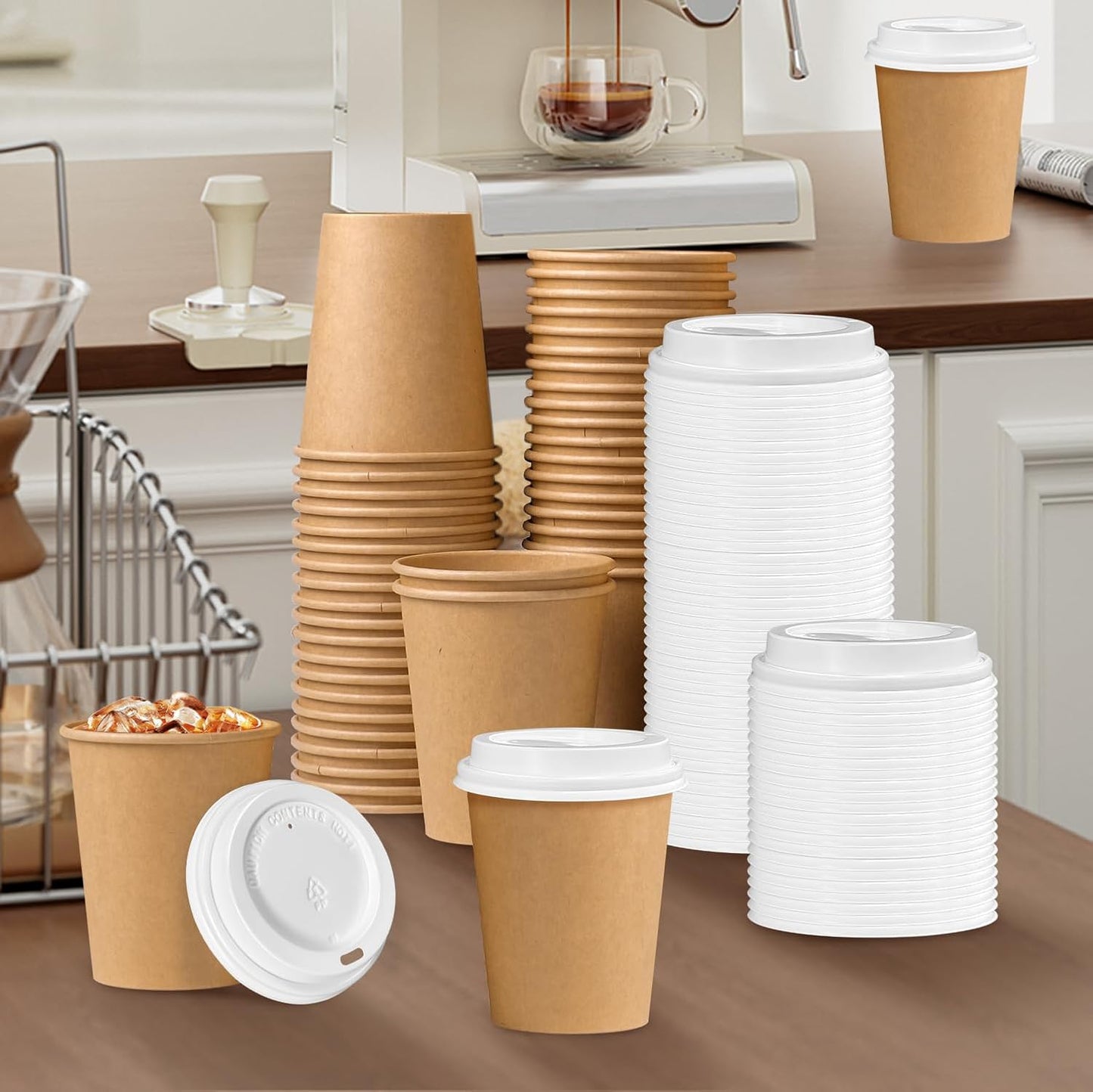 180 Pack Coffee Cup Lids - Disposable Coffee Lid, White Plastic Lids for 10, 12, 16, 20, 24 oz Paper Cups, Leak Proof Cup Lid 3.54 Inches/90 mm Diameter