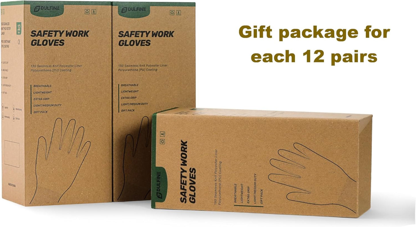 Safety Work Gloves PU Coated-12 Pairs,White Seamless Knit Glove with Polyurethane Coated Smooth Grip on Palm & Fingers, for Men and Women, Ideal for General Duty Work (XX-Large)