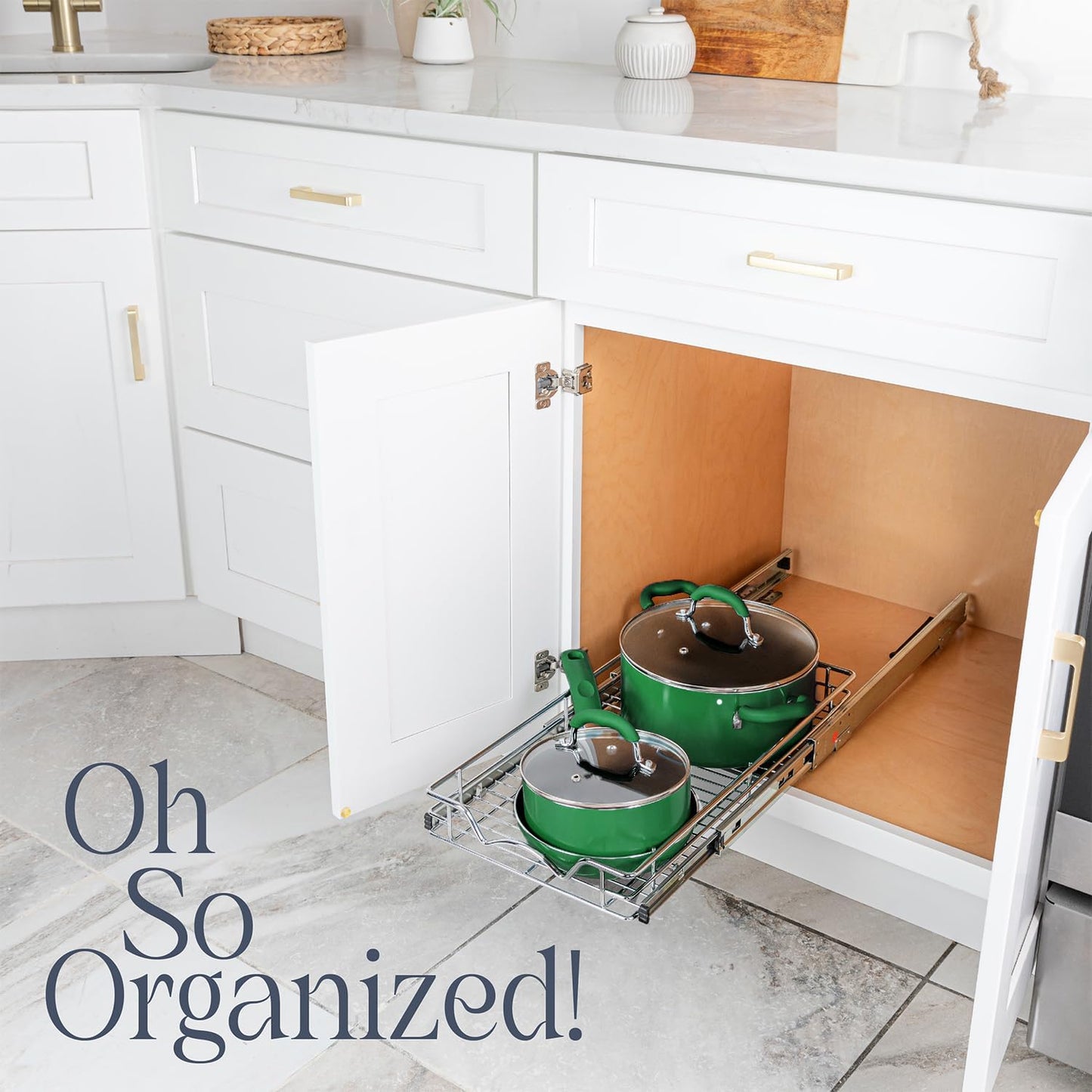 HOLDN’ STORAGE Pull Out Cabinet Organizer, Heavy Duty Caddy w/Lifetime Limited Warranty - 8”W x 21”D - Requires At Least 9-1/4” Cabinet Opening, Steel Metal Cabinet Drawers Slide Out, Chrome