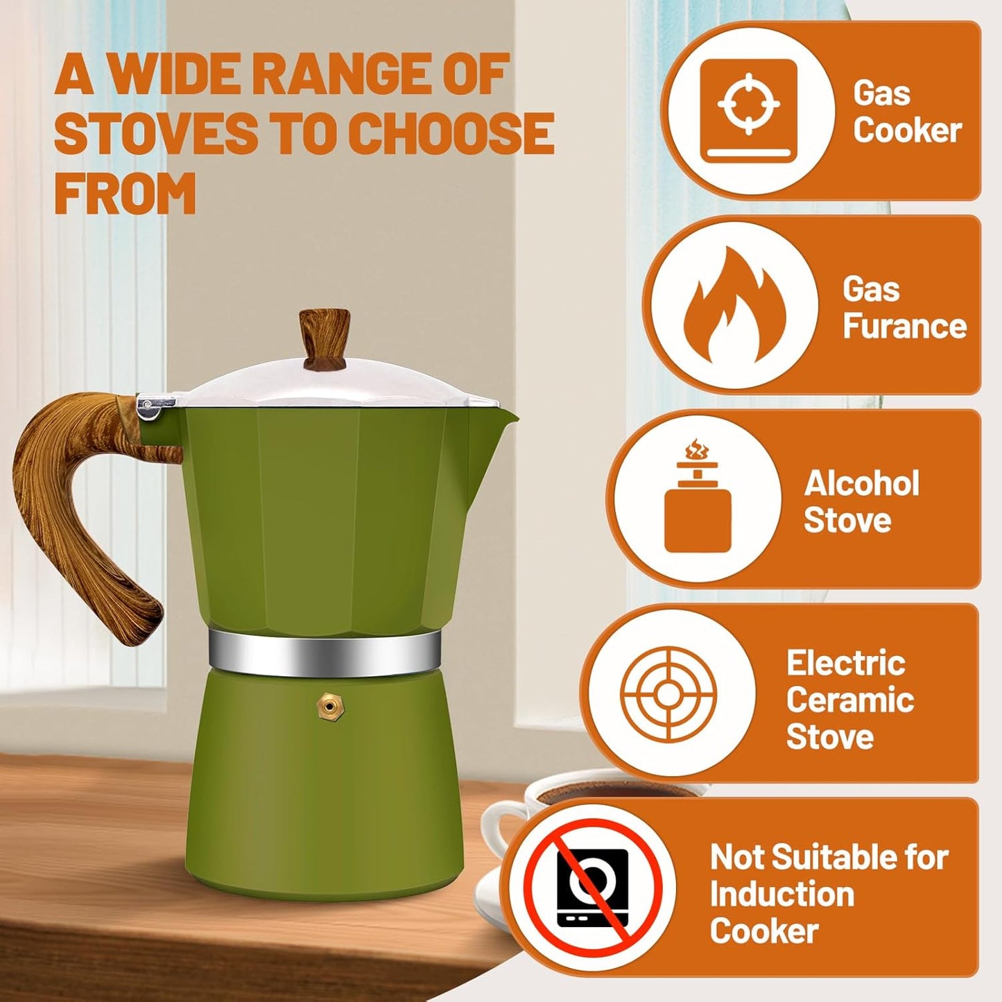 3 Cup Aluminum Espresso Stovetop Moka Pot Express Coffee Maker Percolator Italian Classic Mocha Coffee Machine for Italian and Cuban Cafe Brewing for Home & Camping 150ml 5oz