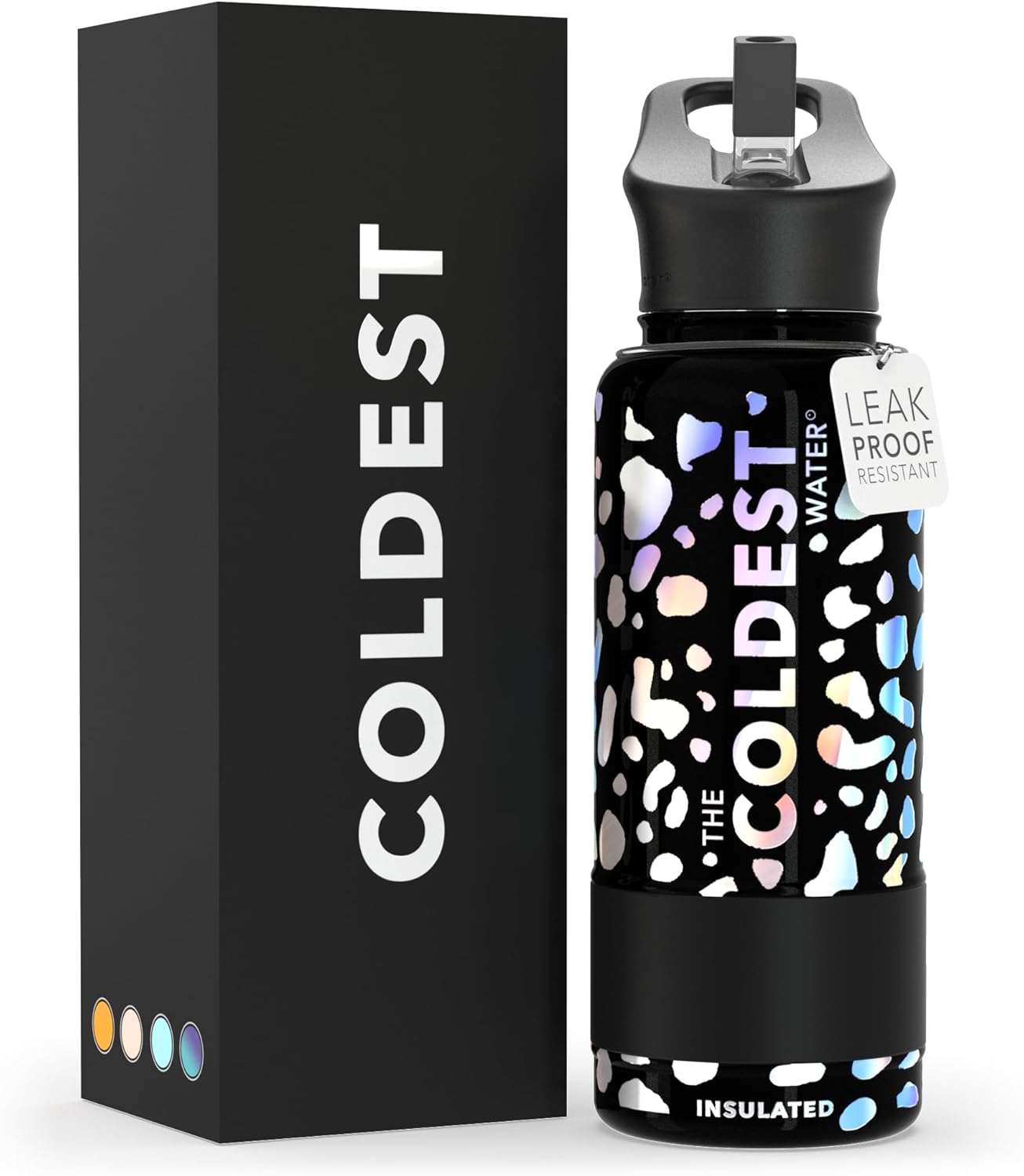 Coldest Insulated Water Bottle with Straw Lid - Stainless Steel Metal Insulated Bottle for Men & Women (Moonlight Leopard, 32 oz)