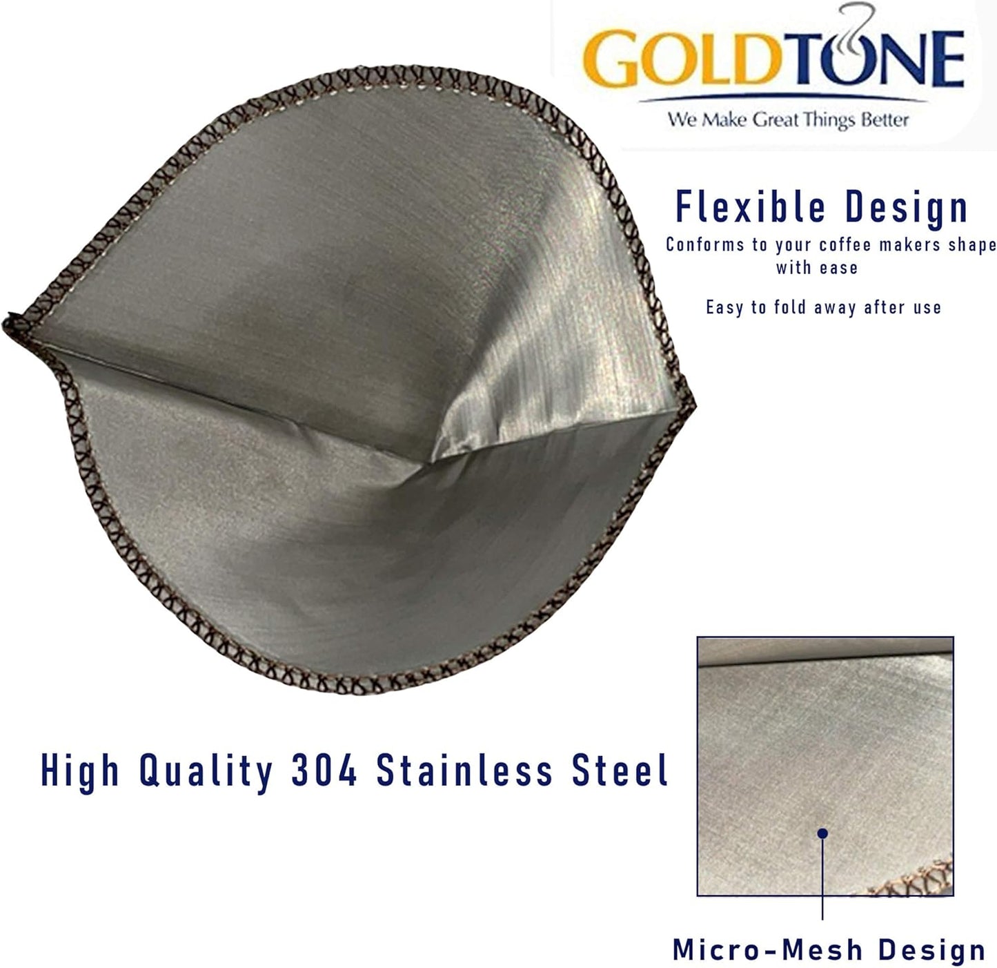 GOLDTONE Collapsible Silicone Portable Reusable Coffee Dripper w/Carry Clip & Scoop (Collapsible Pour Over, Frameless Filter & Scoop)