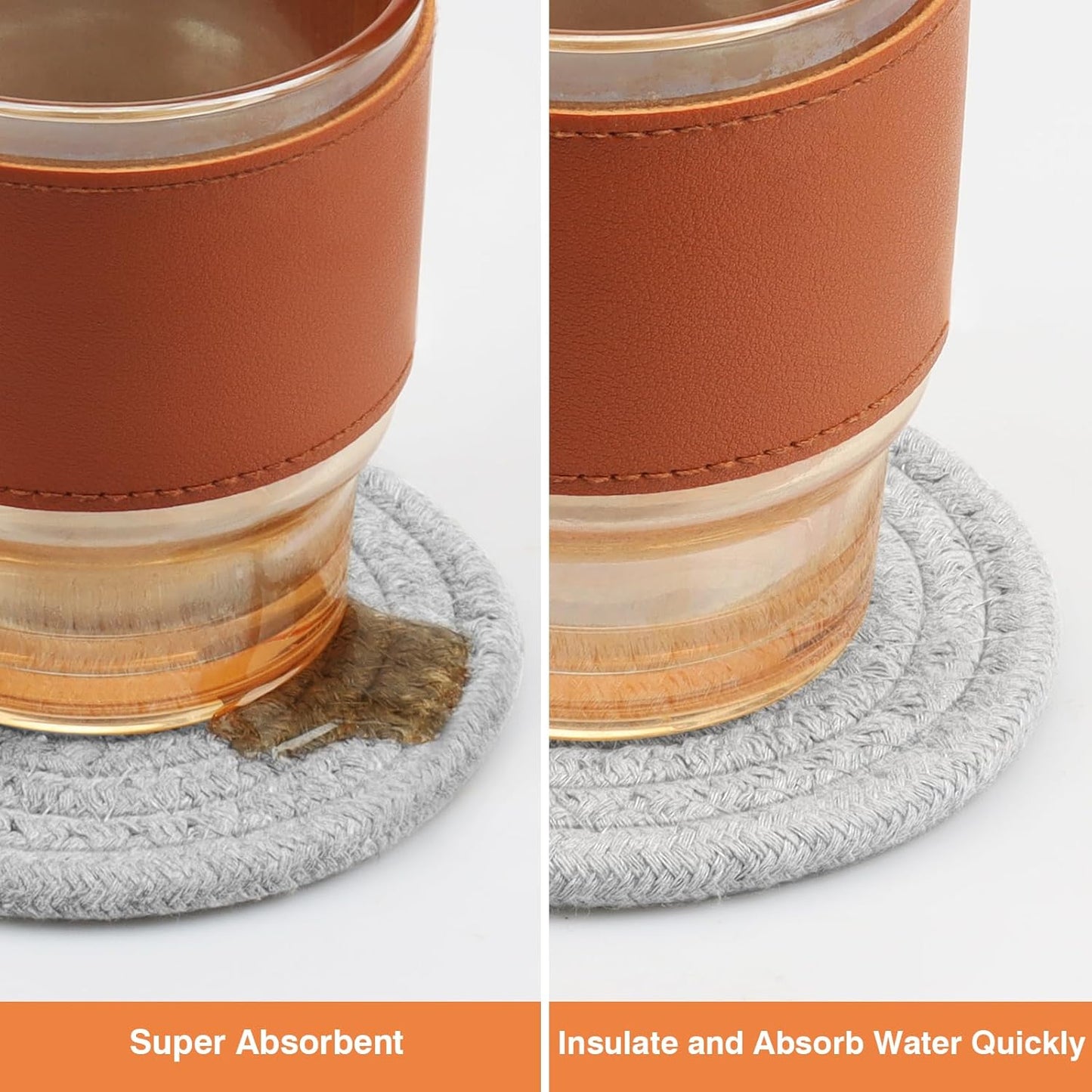 4.8" Cotton Drink Coasters Set of 2– Absorbent Fabric Mug Pads for Coffee, Tea & Drinks, Minimalist Desk & Nightstand Cup Mats, Durable Neutral Drink Coasters for Home, Office or Gift Use (Cloud Grey)