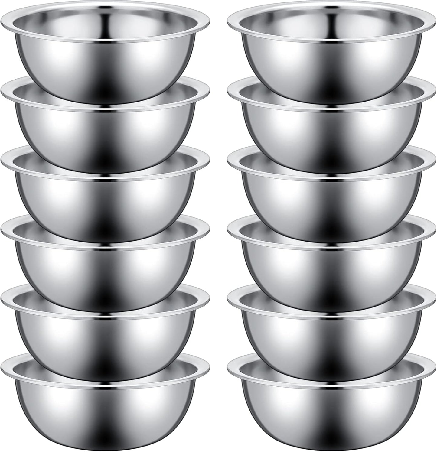 Pinkunn Set of 12 Stainless Steel Mixing Bowls, Nesting Metal Prep Salad Bowl Bulk Kitchen Large Reusable Baking Food Container for Hotel Restaurant Home Cooking, Silver(11.8 x 3.74 Inch)