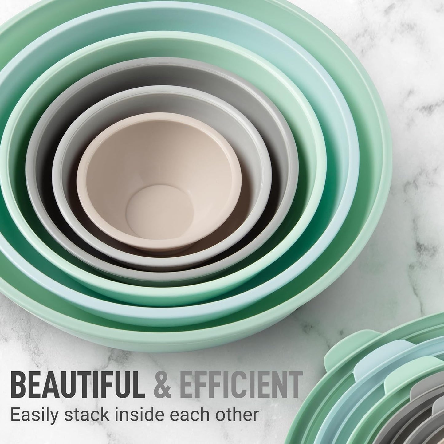 Zulay Kitchen 12 Piece Plastic Nesting Mixing Bowl Set - Colorful Bowls with Lids - Microwave and Freezer Safe (Mint Ombre)