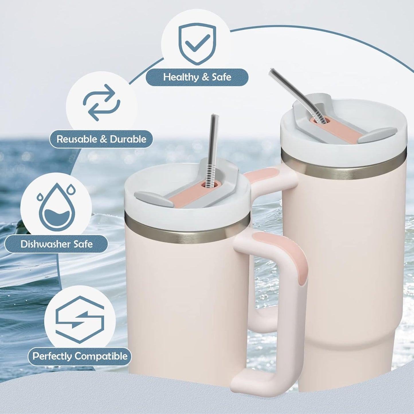 Stainless Steel Replacement Straws for Stanley Adventure Travel Tumbler (6 Straws for 30oz)