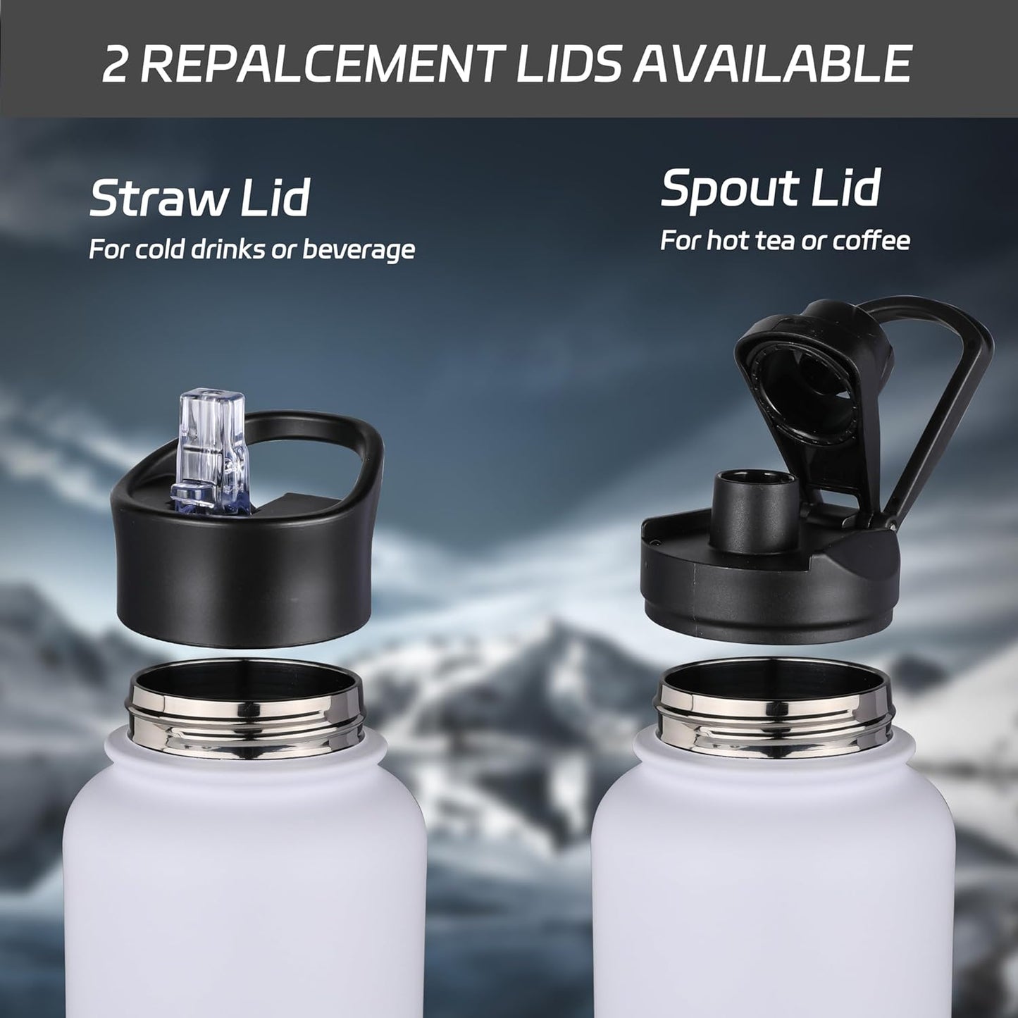 HASLE OUTFITTERS 32 oz Insulated Water Bottle Stainless Steel Double Walled Vacuum Sports Water Bottle with 2 Lids (Straw and Spout Lid) for Gym Camping Hiking(White,1)