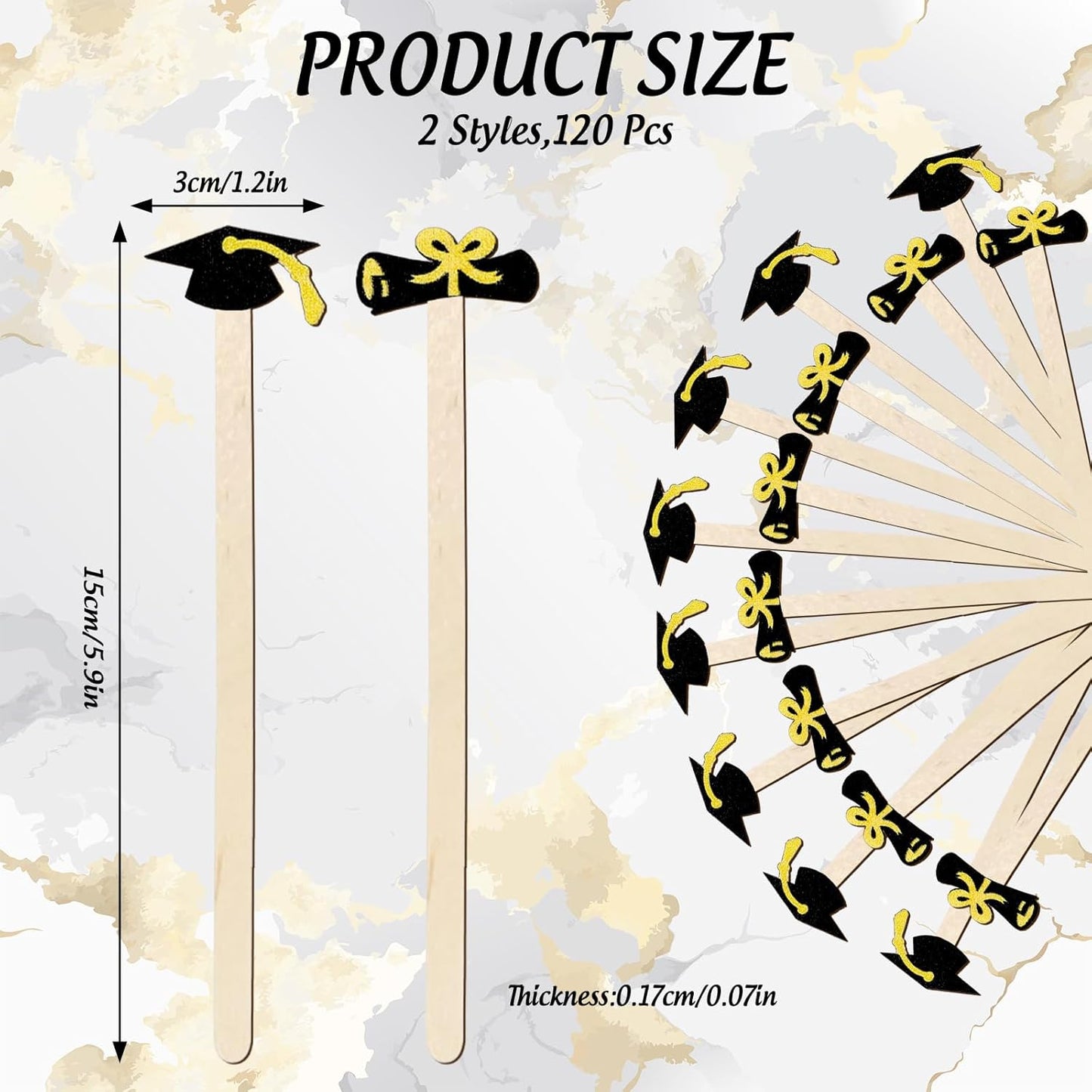 120Pcs Graduation Coffee Stirrers Grad Black Hat Diploma Disposable Stir Sticks Wooden Drink Stirrers for Home Office Bar Restaurant Party Supplies