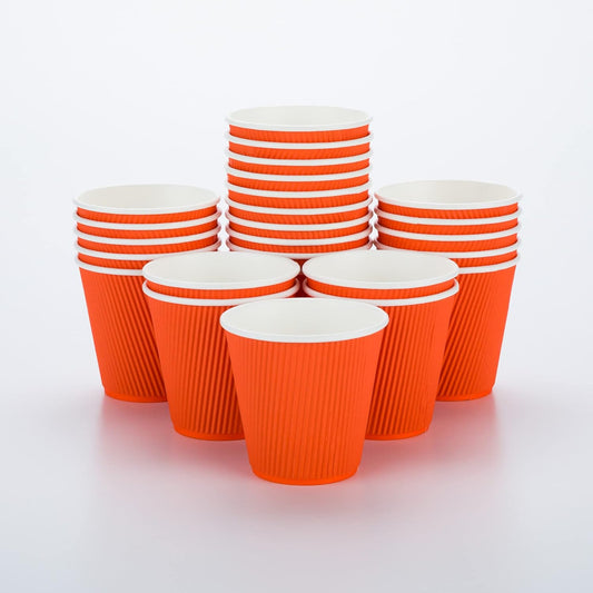 Restaurantware 8 Ounce Double Wall Disposable Coffee Cups, 500 Insulated Orange Paper Cups With Ripple Wall Design, Lids Sold Separately for Hot Beverages like Tea, Hot Chocolate, and More