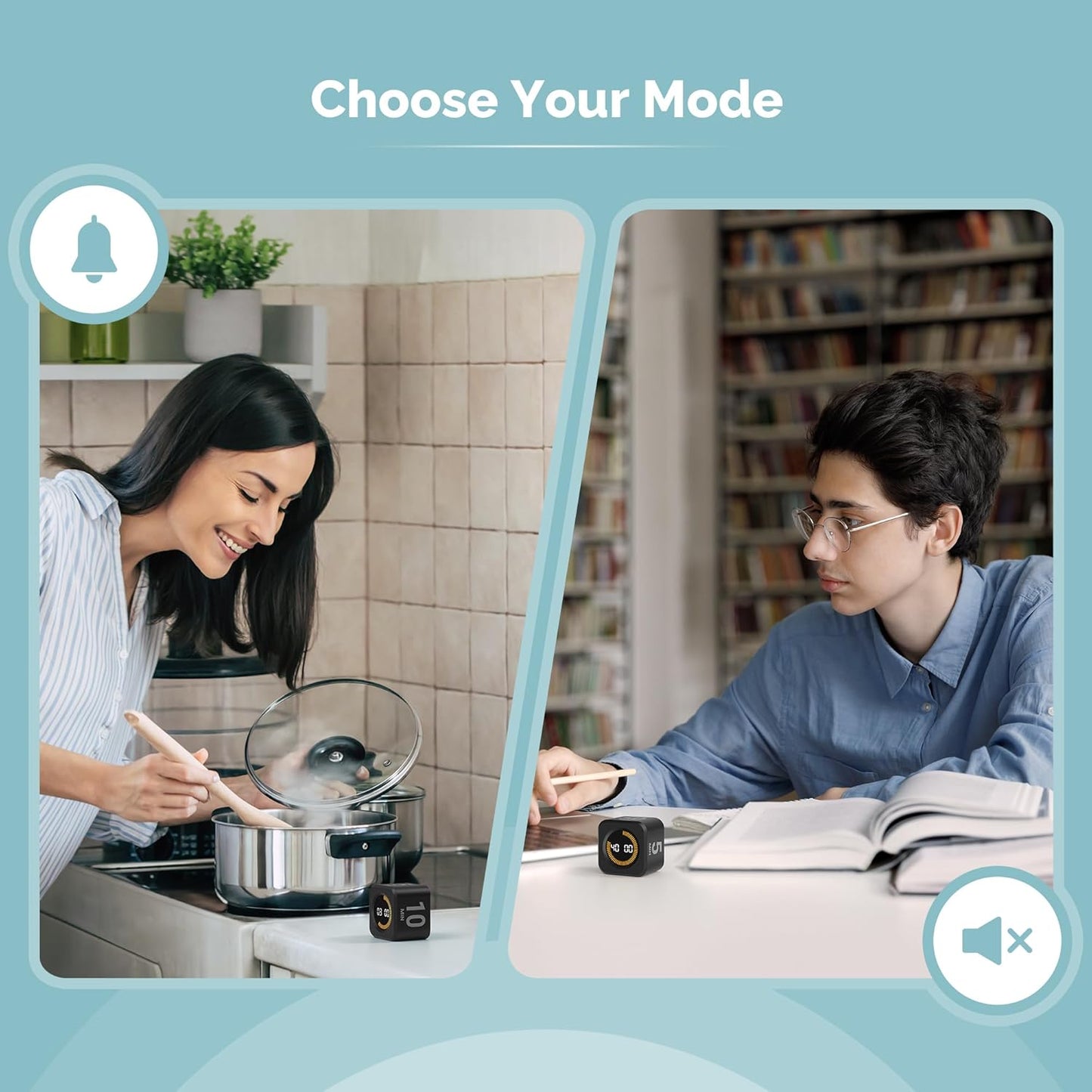 KADAMS Pomodoro Cube Timer Productivity Visual Timer - 5/10/25/50 Min Rotating Countdown, Customize Countup Silent Mode- for Work Study Cook Workout Kitchen Back to School Classroom(Black)