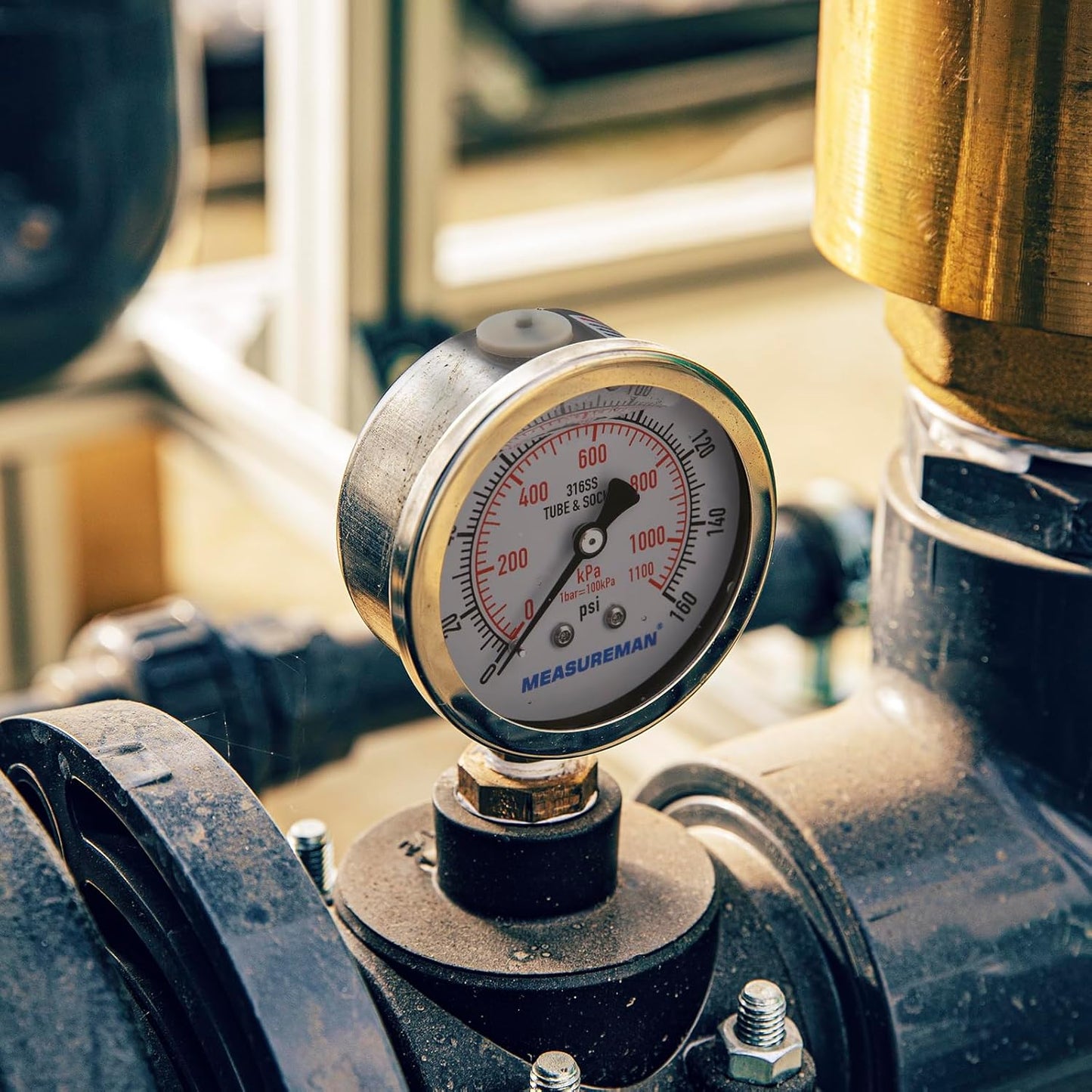 MEASUREMAN Fully Stainless Steel Hydraulic Glycerin Filled Pressure Gauge, 2-1/2" Dial Size,0-160psi/kpa,1/4" NPT Lower Mount