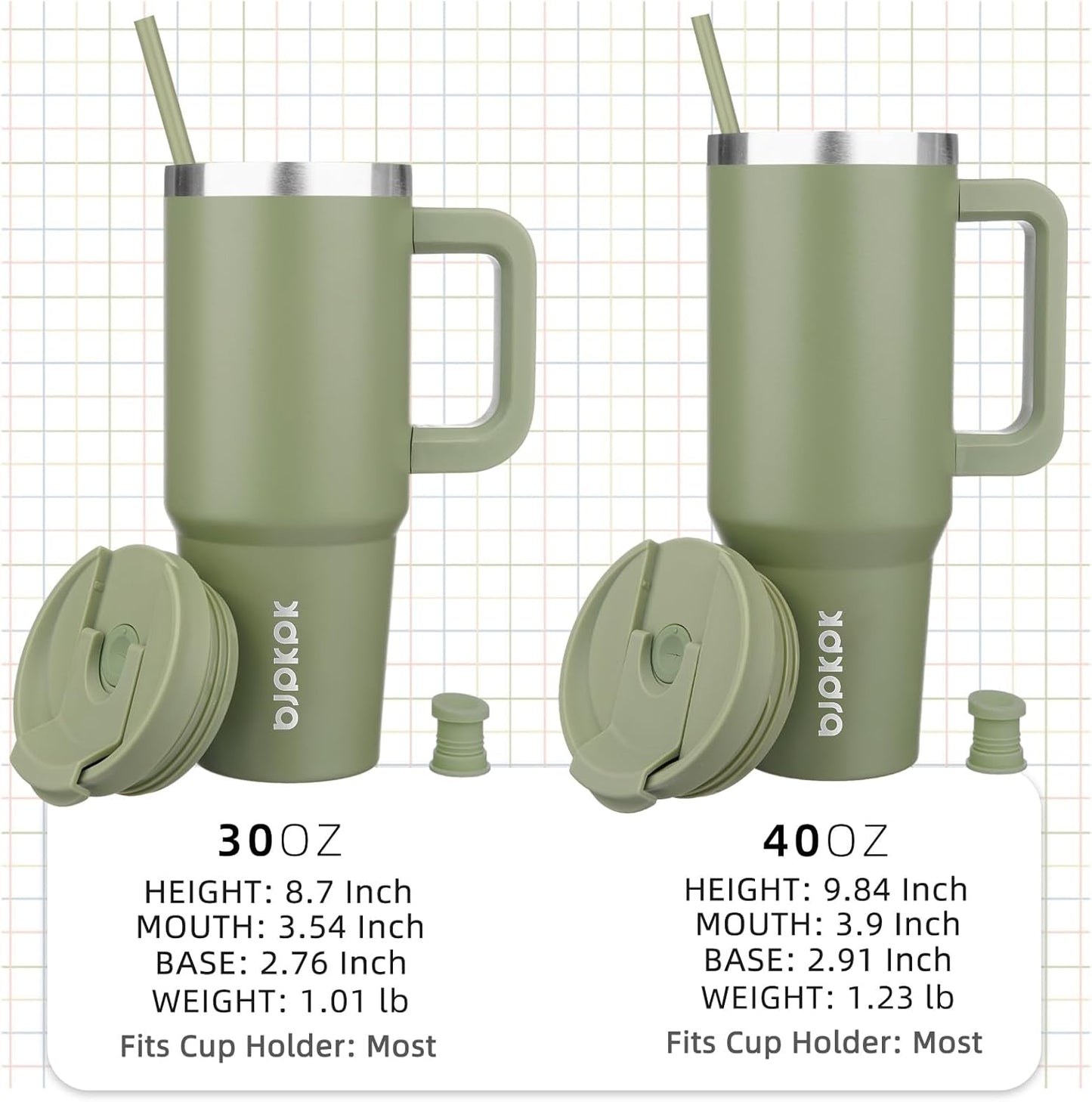 BJPKPK 40 oz Insulated Tumbler With Lid And Straw Stainless Steel Tumblers Cup With Handle For Women And Men,Sage