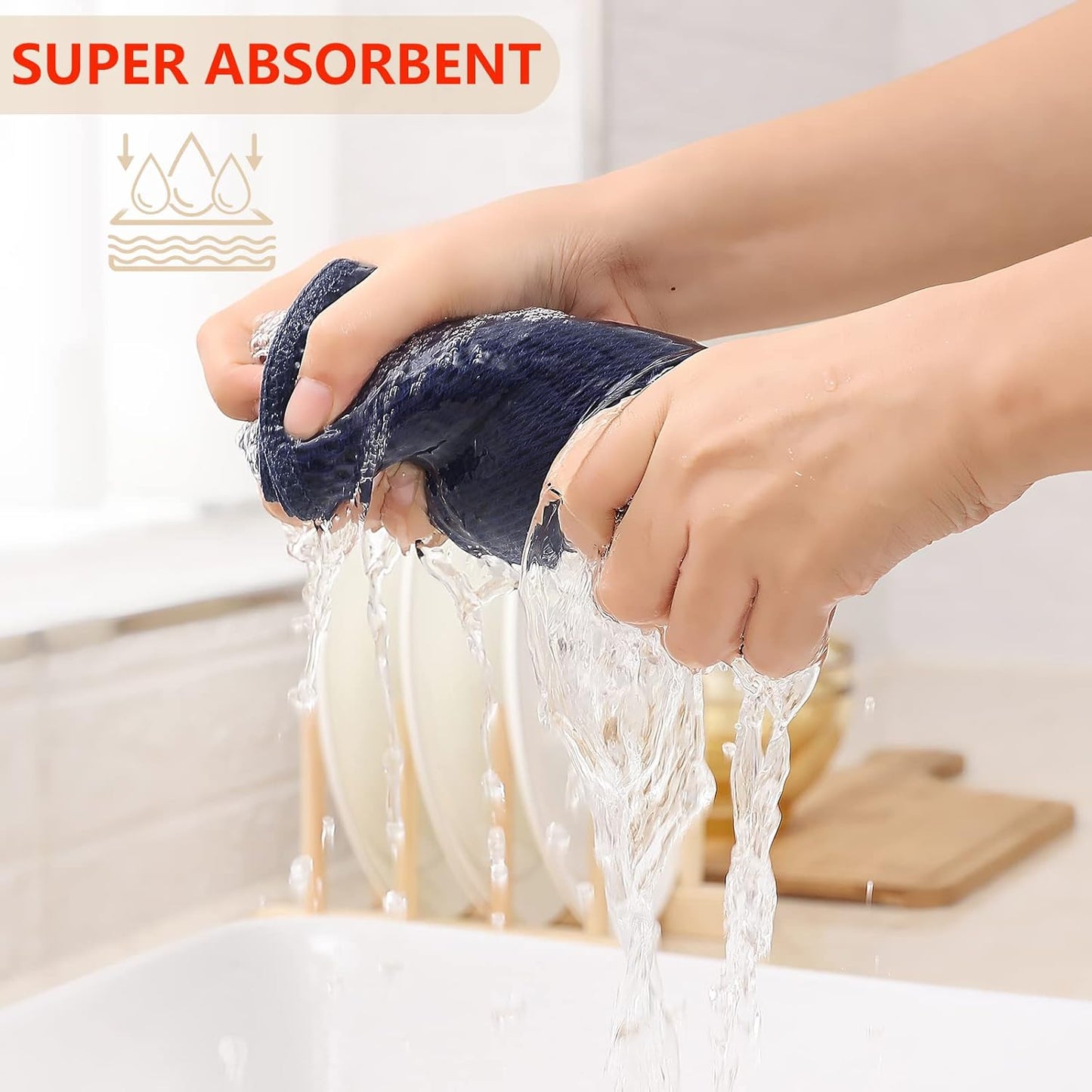 Kitinjoy 100% Cotton Waffle Weave Kitchen Towels, 4-Pack Super Soft and Absorbent Dish Towels for Drying Dishes, Kitchen Hand Towels, 13 in x 28 in, Navy Blue