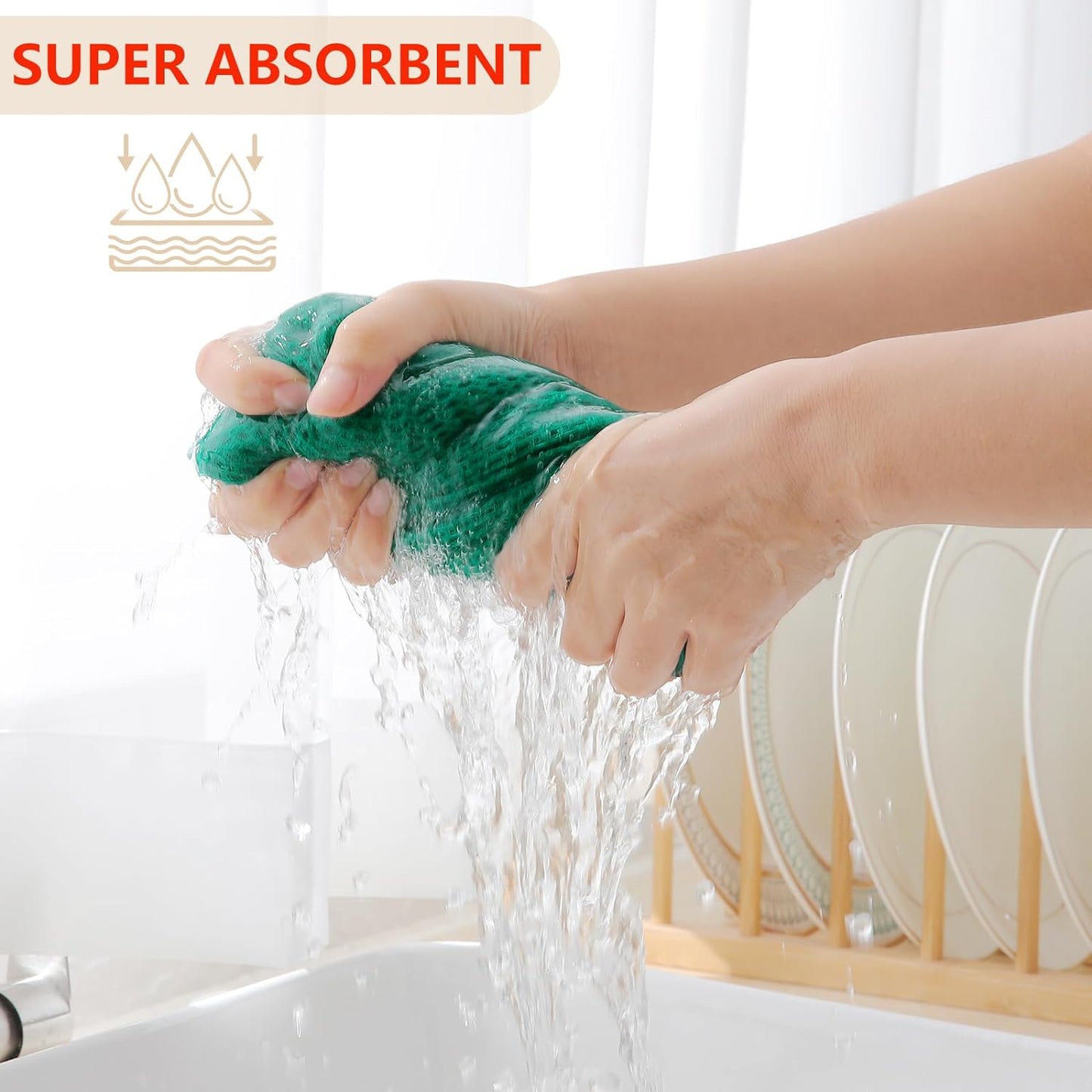 Homaxy 100% Cotton Waffle Weave Kitchen Dish Towels, Ultra Soft Absorbent Quick Drying Cleaning Towel, 13 x 28 Inches, 4-Pack, Dark Green