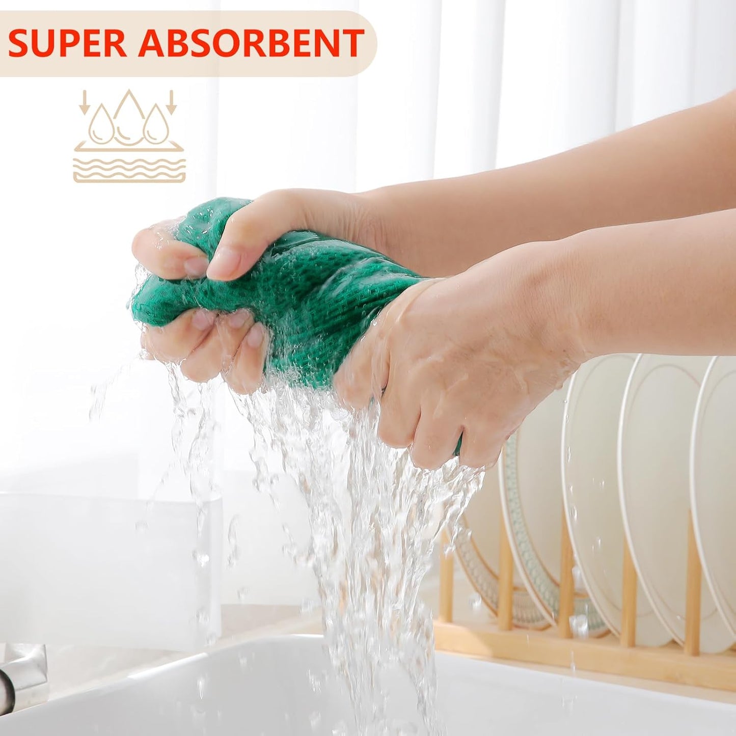 Homaxy 100% Cotton Waffle Weave Kitchen Dish Towels, Ultra Soft Absorbent Quick Drying Cleaning Towel, 13 x 28 Inches, 6-Pack, Dark Green