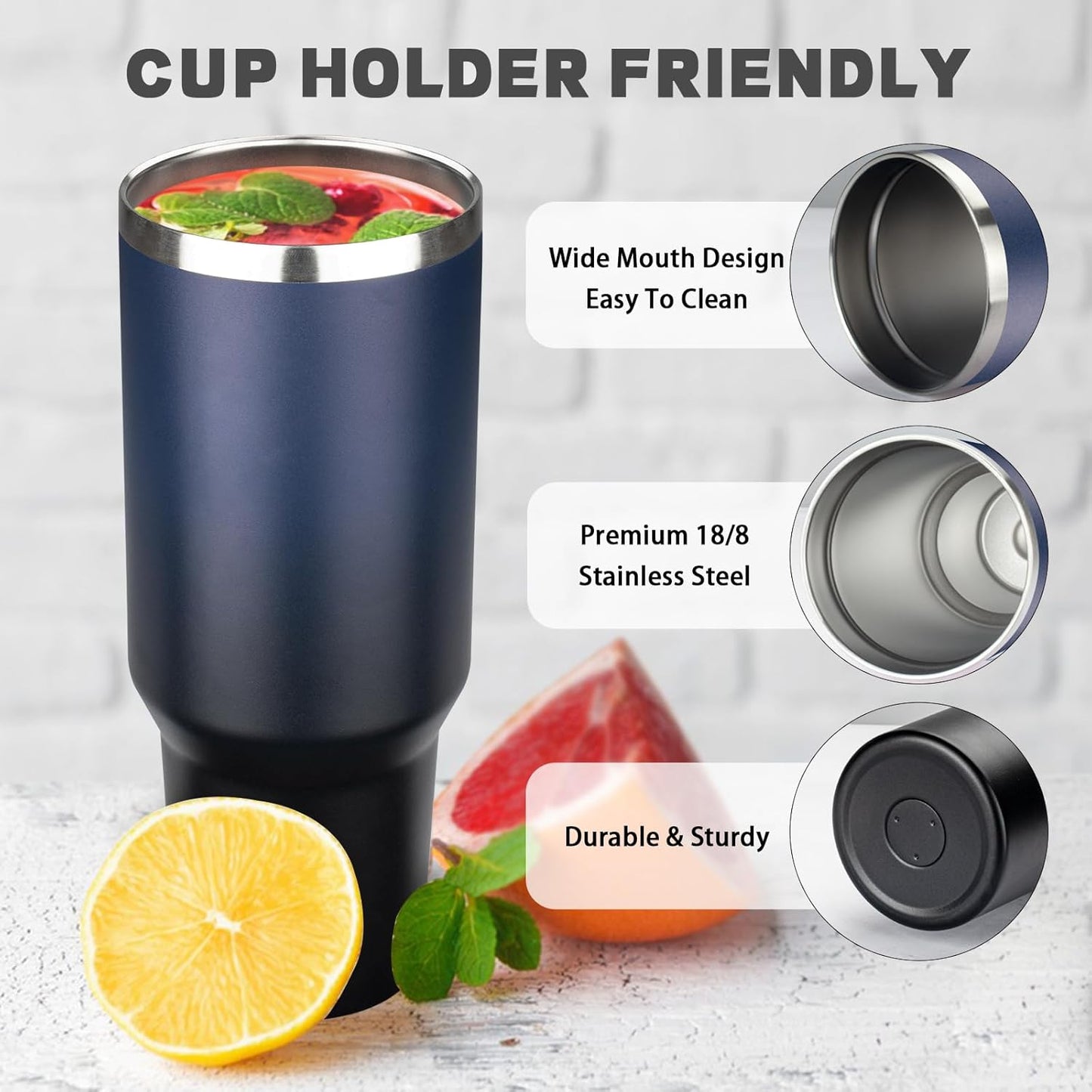40 oz Tumbler with Lids and Straws, Stainless Steel Insulated Coffee Tumbler, Double Wall Vacuum Insulated Travel Mug Cup, Leakproof Thermal Coffee Cup for Hot and Cold Drinks (Indigo Black)